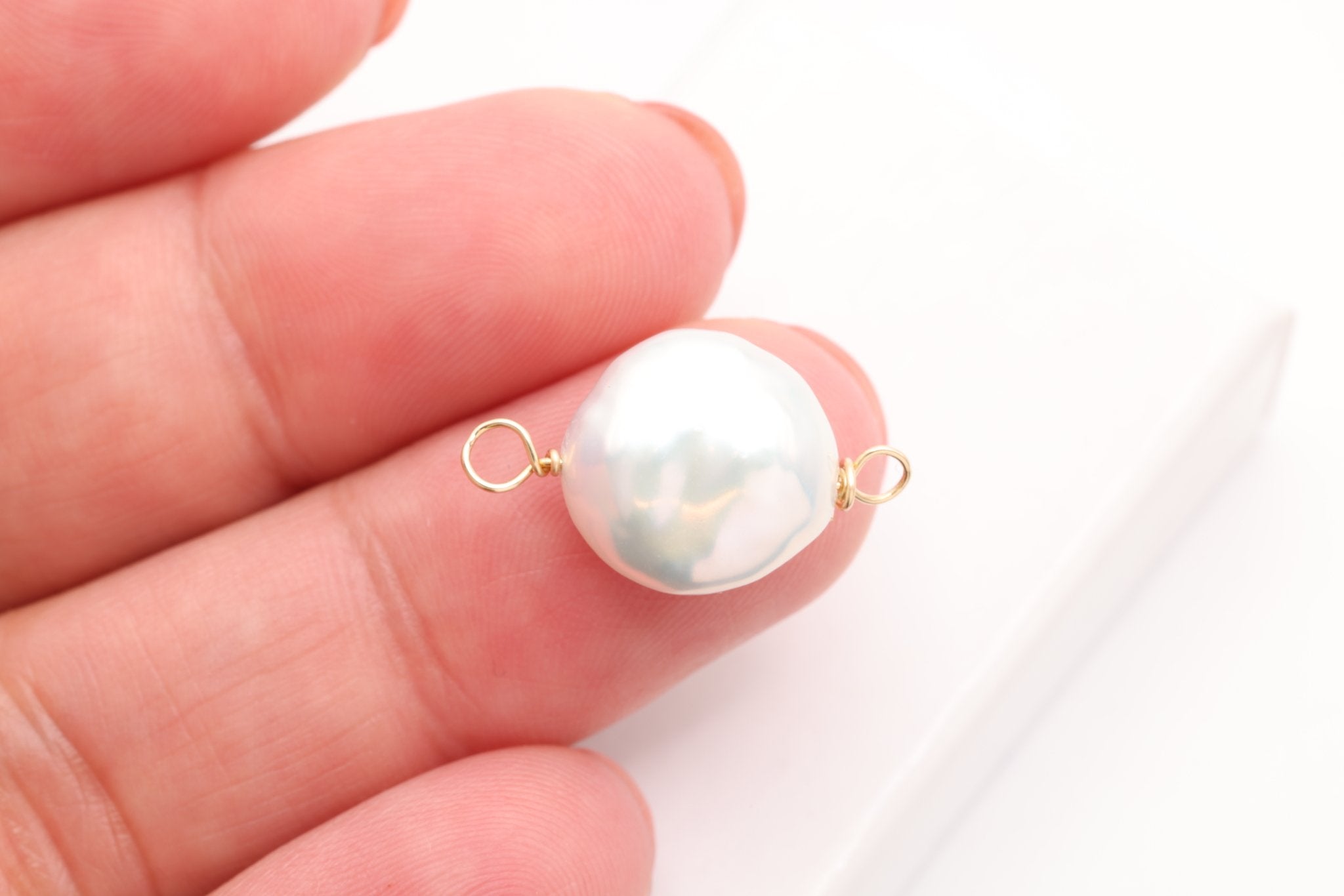 Coin Freshwater Pearl Connector Charm, Gold - Filled, 19mm x 11mm, Wire Wrapped Pearl, Bulk DIY Wholesale Jewelry Making Charm - HarperCrown