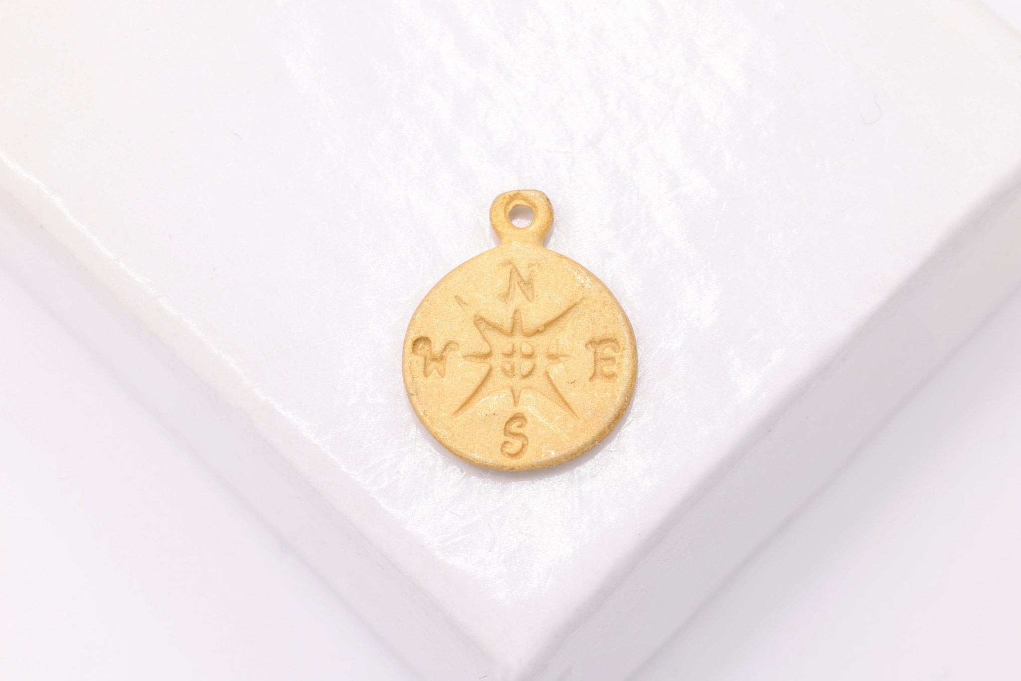 Compass Charm, Wholesale, 18K Matte Gold - Plated 925 Sterling Silver, 13mm, True North Charm - HarperCrown