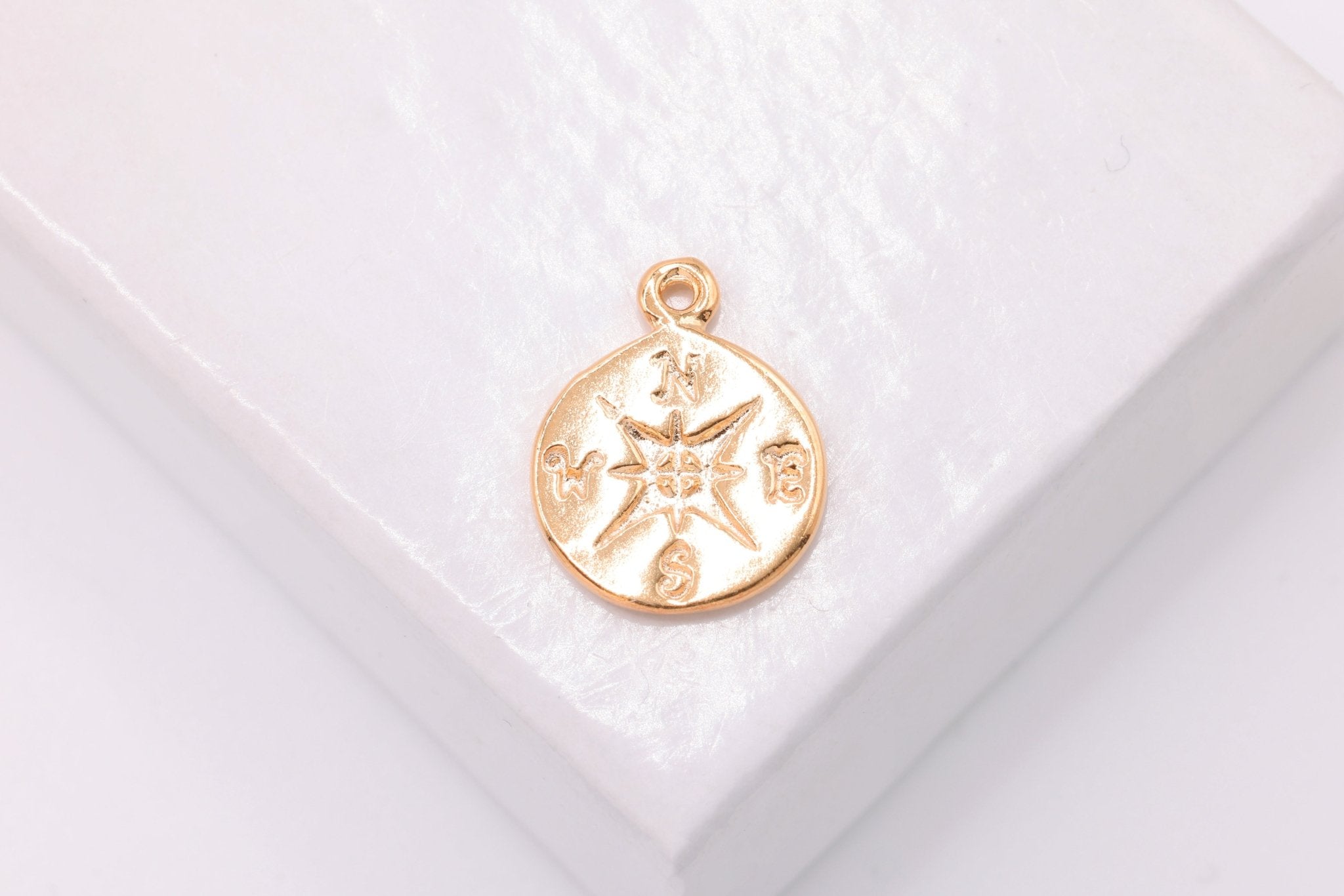 Compass Charm, Wholesale, 18K Rose Gold - Plated 925 Sterling Silver, 13mm, True North Charm - HarperCrown
