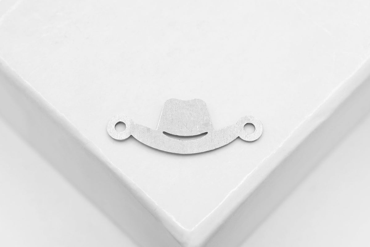 Cowboy Hat Connector Charm, 925 Sterling Silver, 15mm x 6mm, Wholesale, Cowgirl Hat, Jewelry Making Charm - HarperCrown