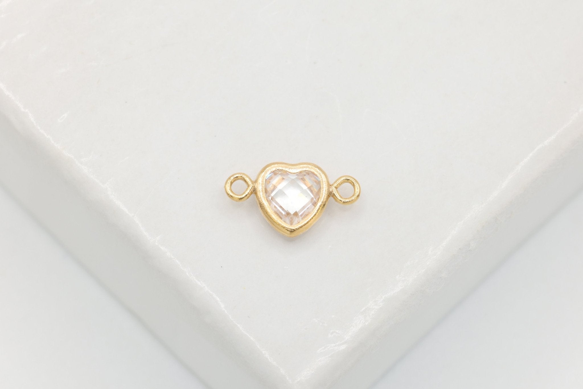 CZ Heart Connector Charm, 14/20 Gold - Filled, 5mm x 5mm, Faceted Cubic Zirconia Stone, Jewelry Making Charm - HarperCrown