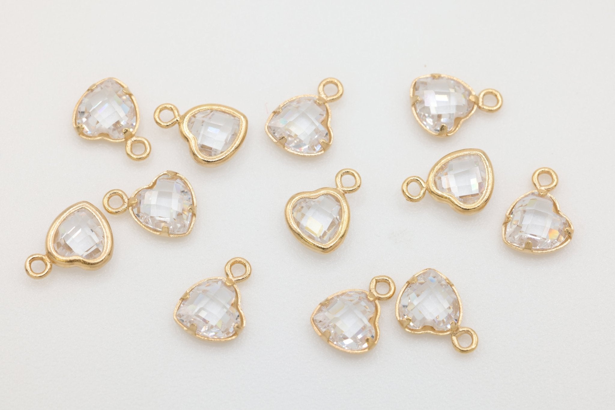 CZ Heart Dangle Drop Charm, 14/20 Gold - Filled, 5mm x 5mm, Faceted Cubic Zirconia Stone, Jewelry Making Charm - HarperCrown