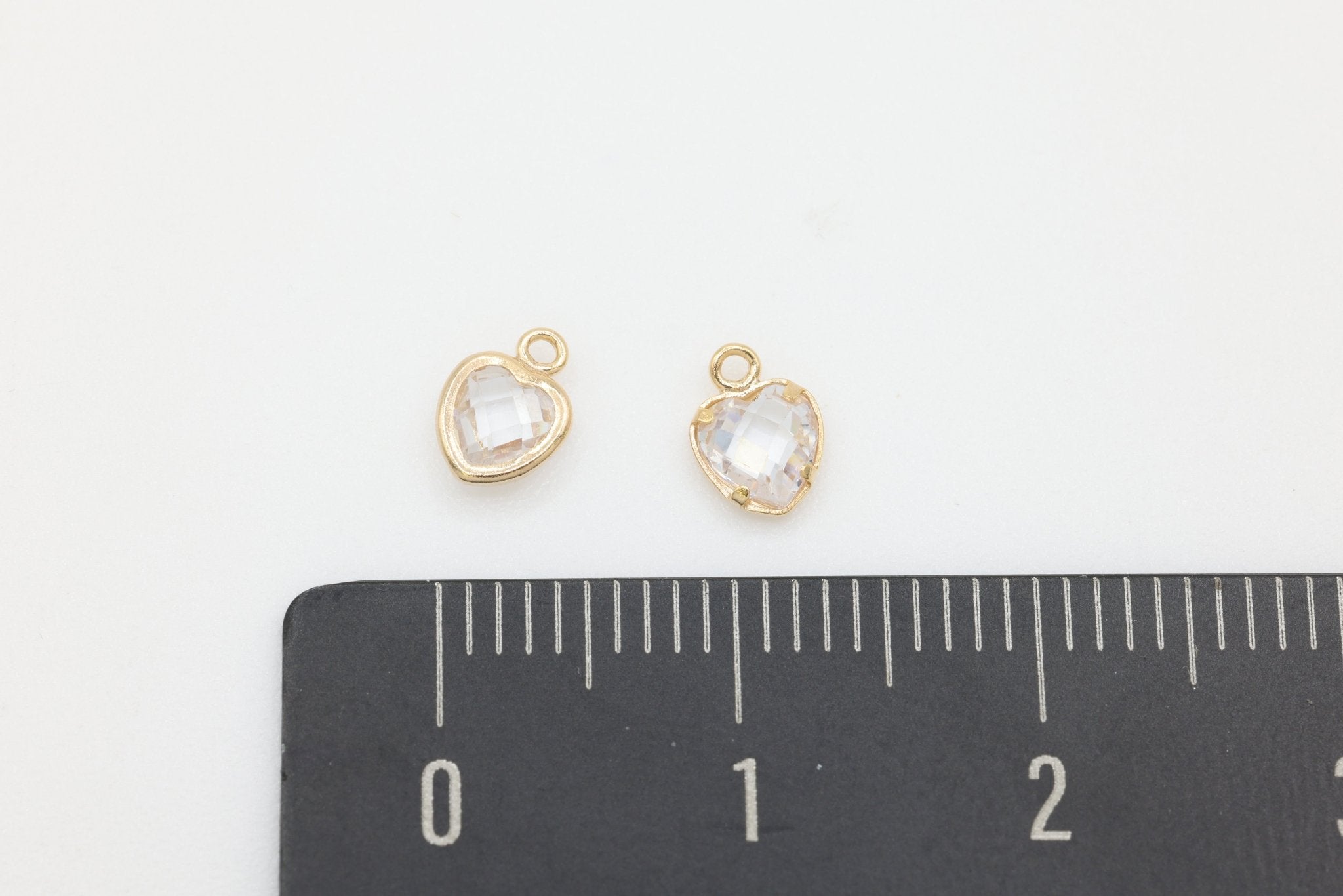 CZ Heart Drop Charm, 14/20 Gold - Filled, 5mm x 5mm, Faceted Cubic Zirconia Stone, Jewelry Making Charm - HarperCrown