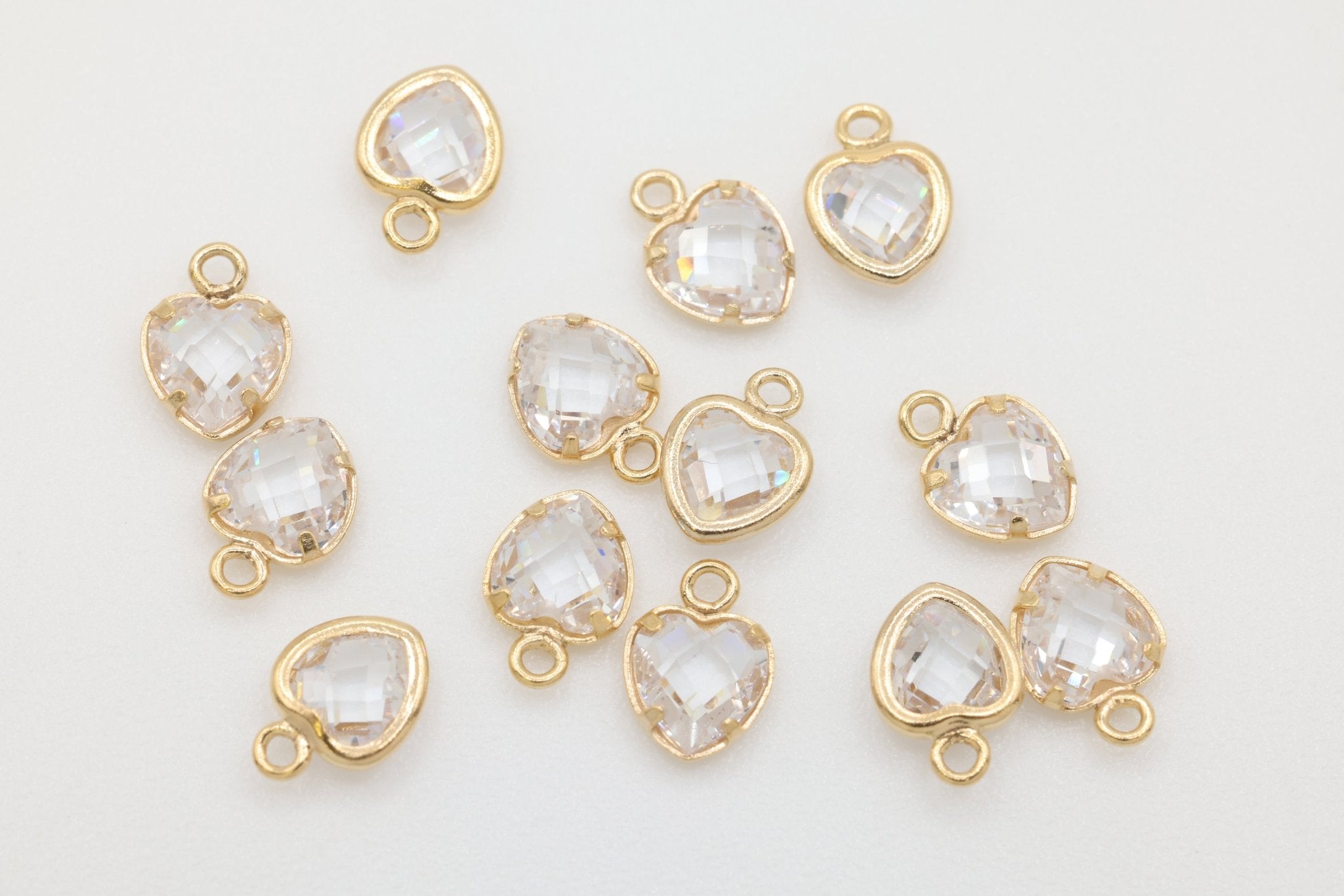 CZ Heart Drop Charm, 14/20 Gold - Filled, 5mm x 5mm, Faceted Cubic Zirconia Stone, Jewelry Making Charm - HarperCrown