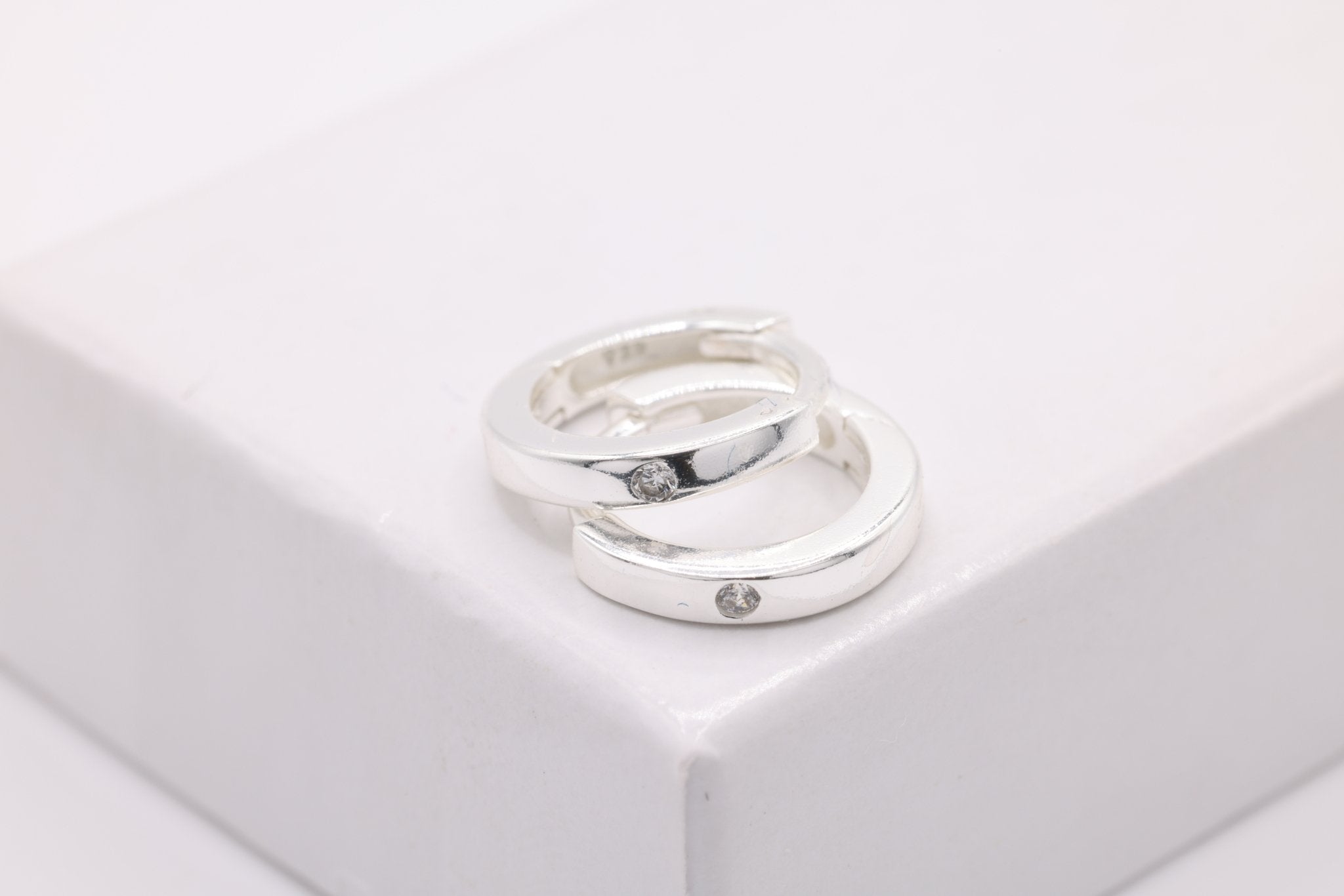 CZ Huggie Hoop Earrings, 1 pair Sterling Silver, 10mm, Wholesale Jewelry Earrings - HarperCrown