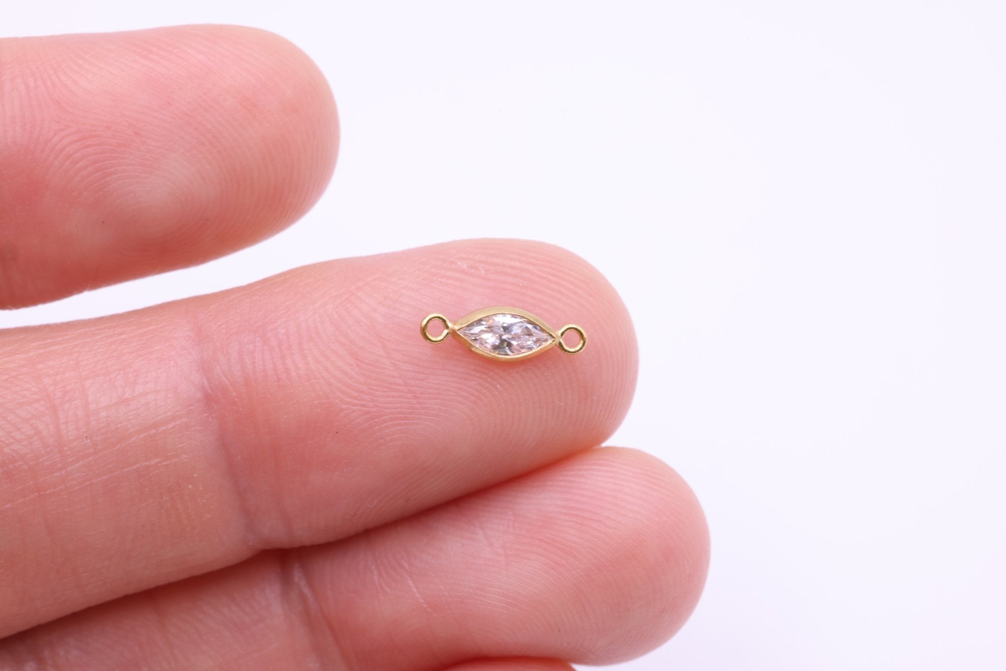 CZ Marquis Bezel Connector Charm, 14/20 Gold - Filled, 3mm x 6mm, White Cubic Zirconia Jewelry Making Charm - HarperCrown