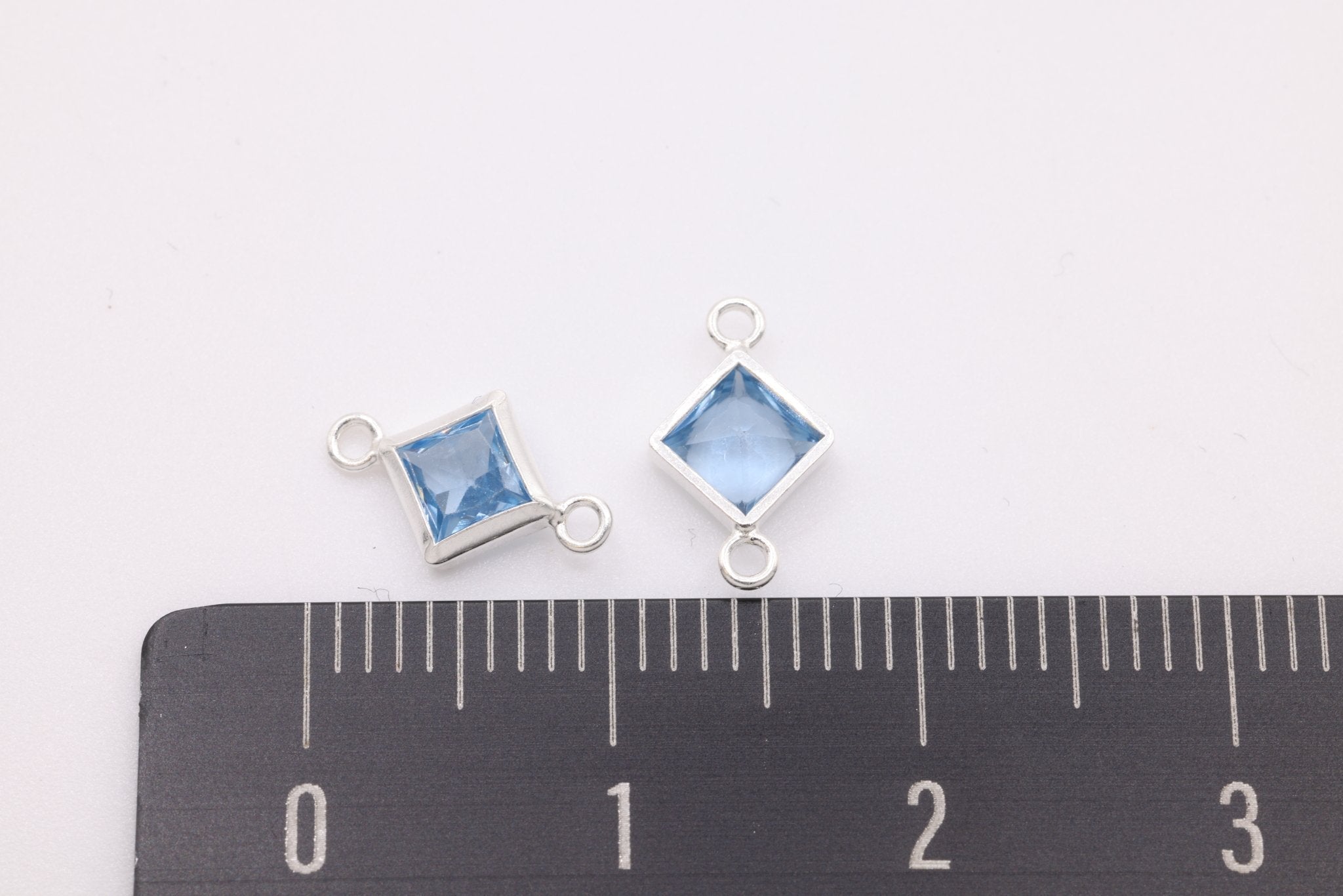 December Birthstone Blue Topaz CZ Connector Bezel Frame, Sterling Silver, 4mm - HarperCrown