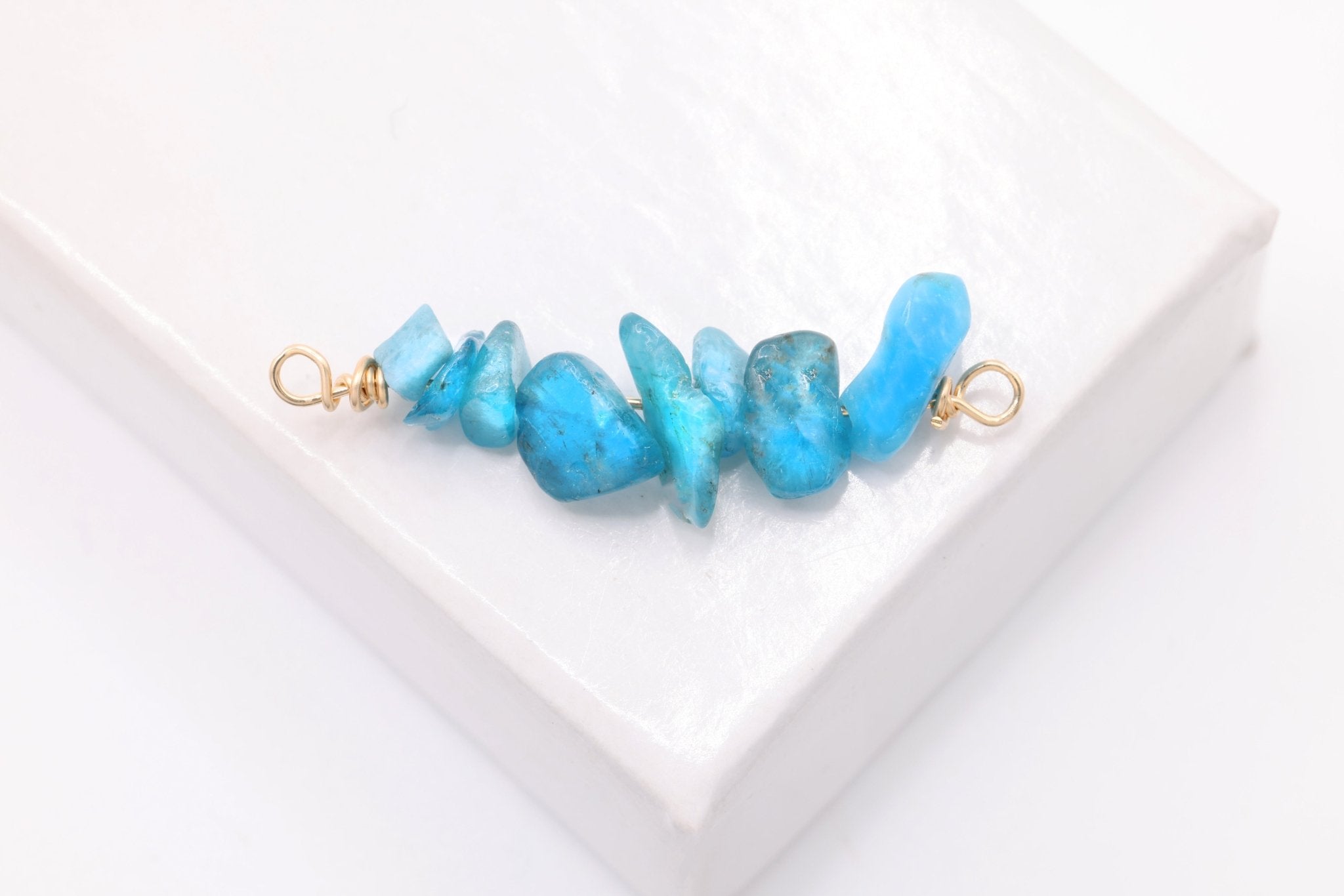 December Stone Connector Charm, Wholesale, 14/20 Gold - Filled, Apatite Blue Birthstone Gemstone Beads, Permanent Jewelry - HarperCrown