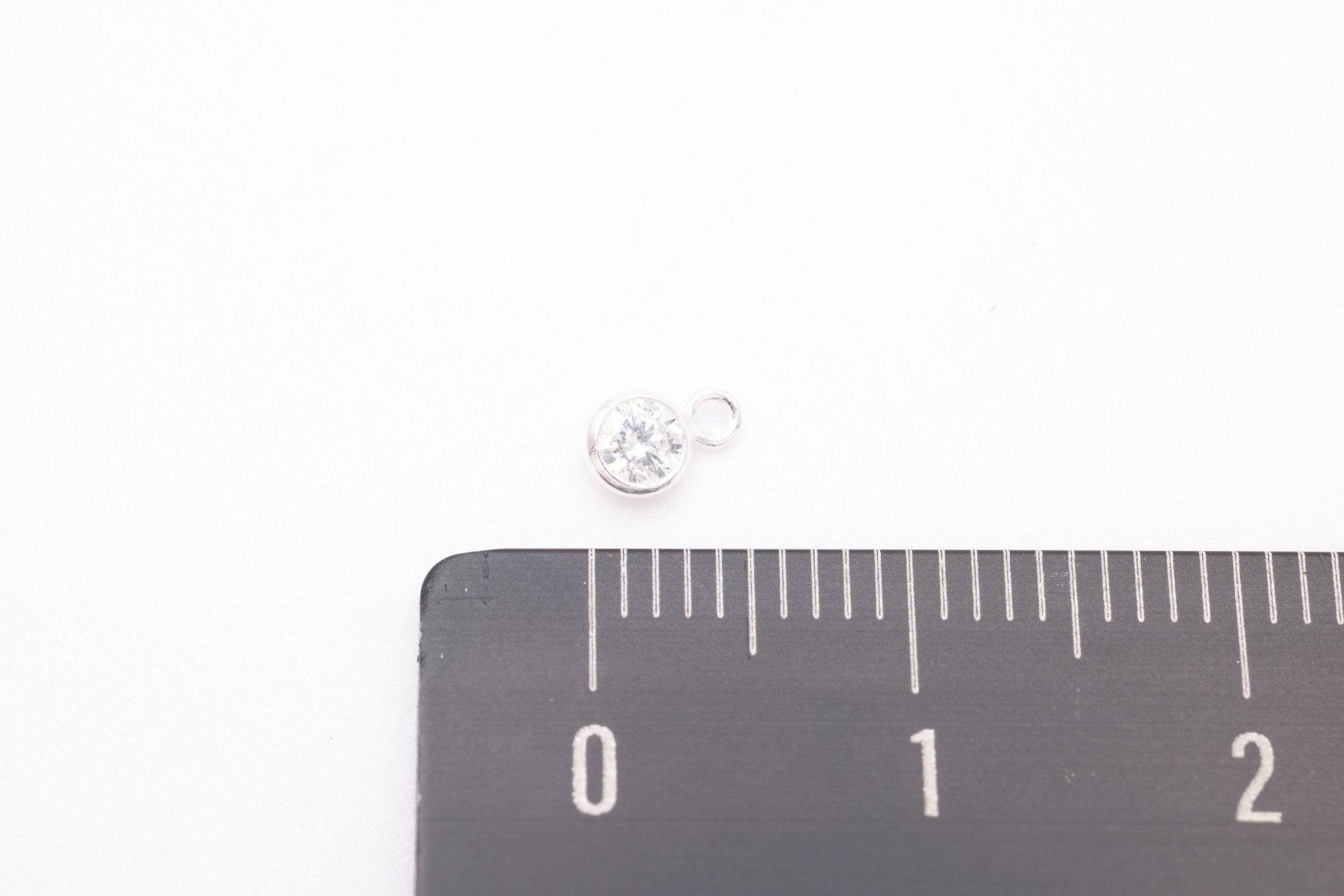Diamond CZ Drop Charm, April Birthstone, Sterling Silver, 5mm x 3mm, Wholesale Bulk DIY Wholesale Jewelry Making Charm - HarperCrown