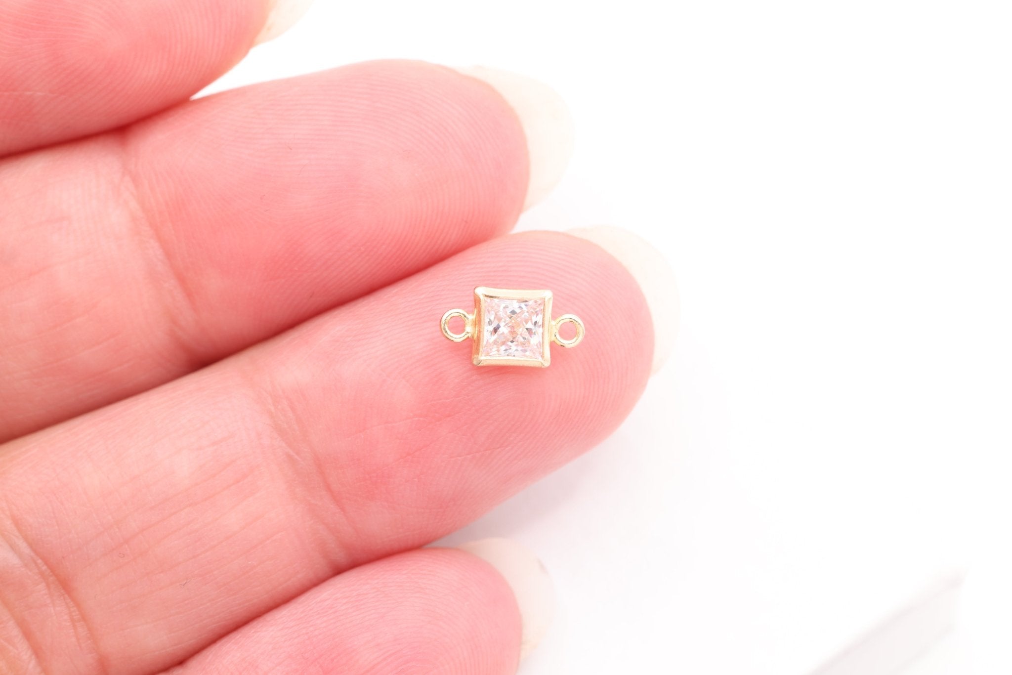 Diamond CZ Square Connector Charm, Wholesale, 14/20 Gold - Filled, 5mm x 5mm, Bulk Permanent Jewelry - HarperCrown