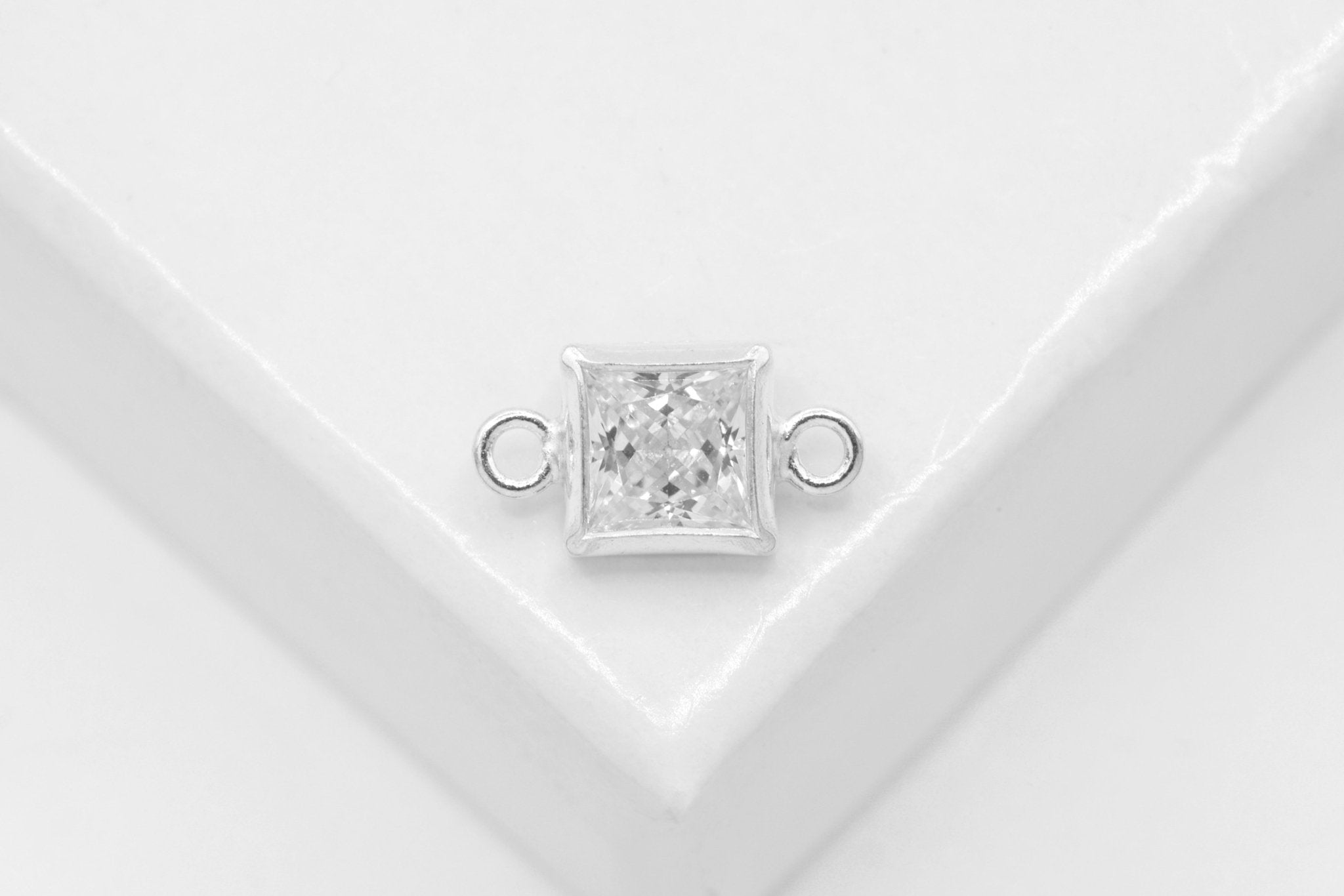 Diamond CZ Square Connector Charm, Wholesale, 925 Sterling Silver, 5mm x 5mm, Bulk Permanent Jewelry - HarperCrown