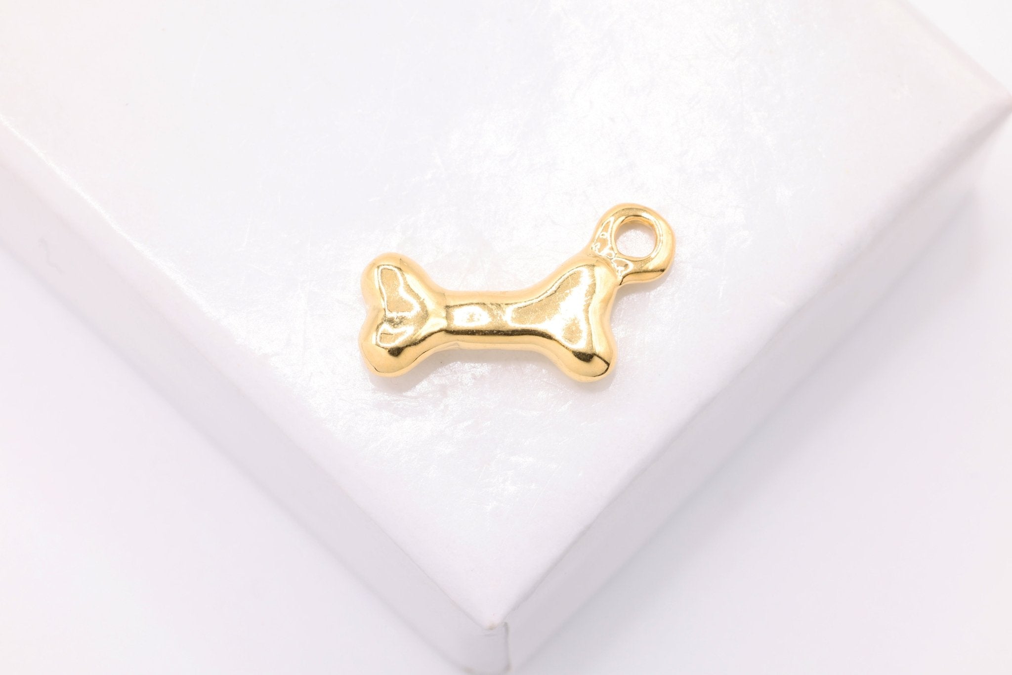 Dog Bone Charm, Wholesale, 14K Solid Gold, 11mm x 5mm, Man's Best Friend Doggy Bone - HarperCrown