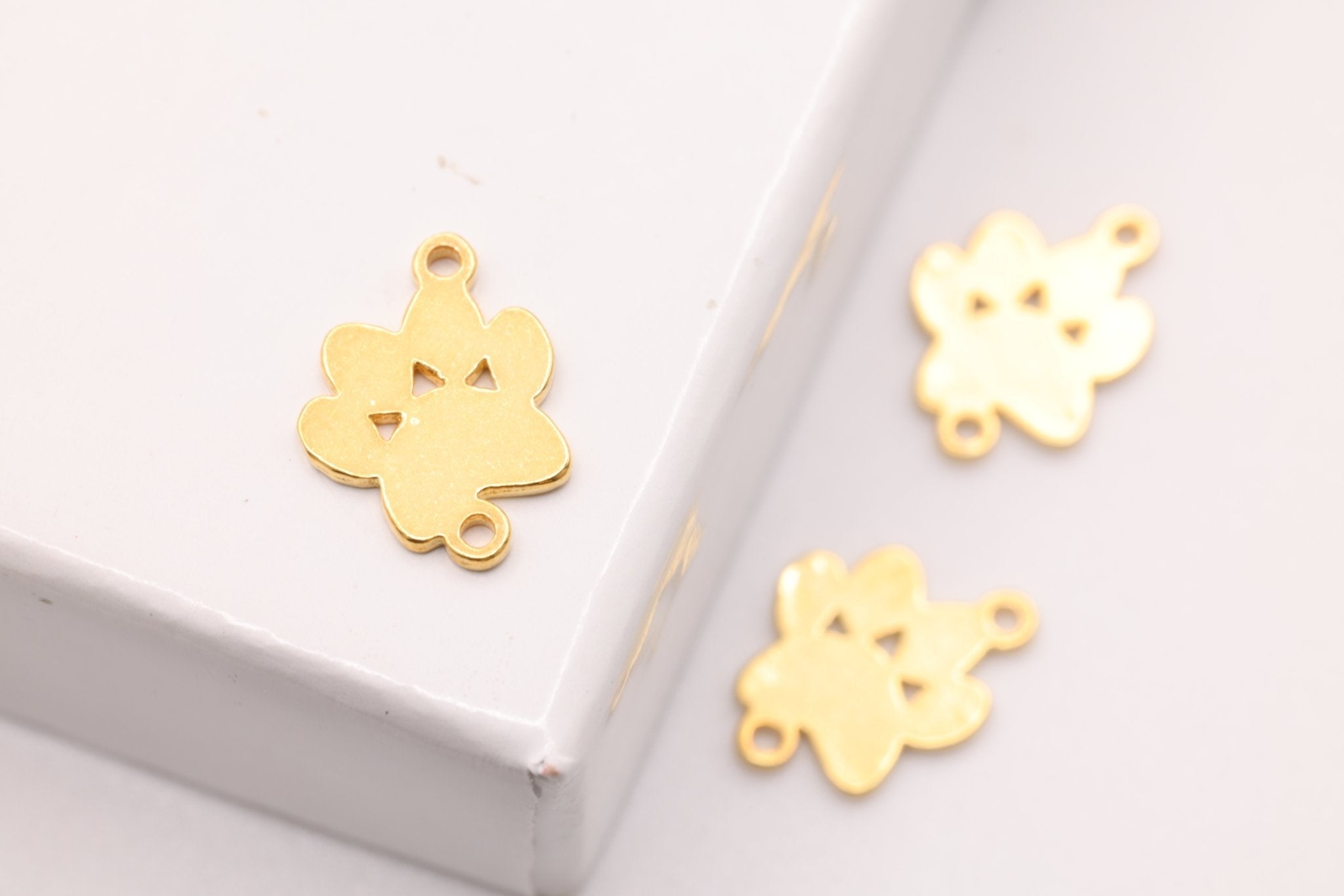 Dog Paw Connector Charm, Solid 14K Gold, 10mm x 8mm, Bulk DIY Wholesale Jewelry Making Charm - HarperCrown