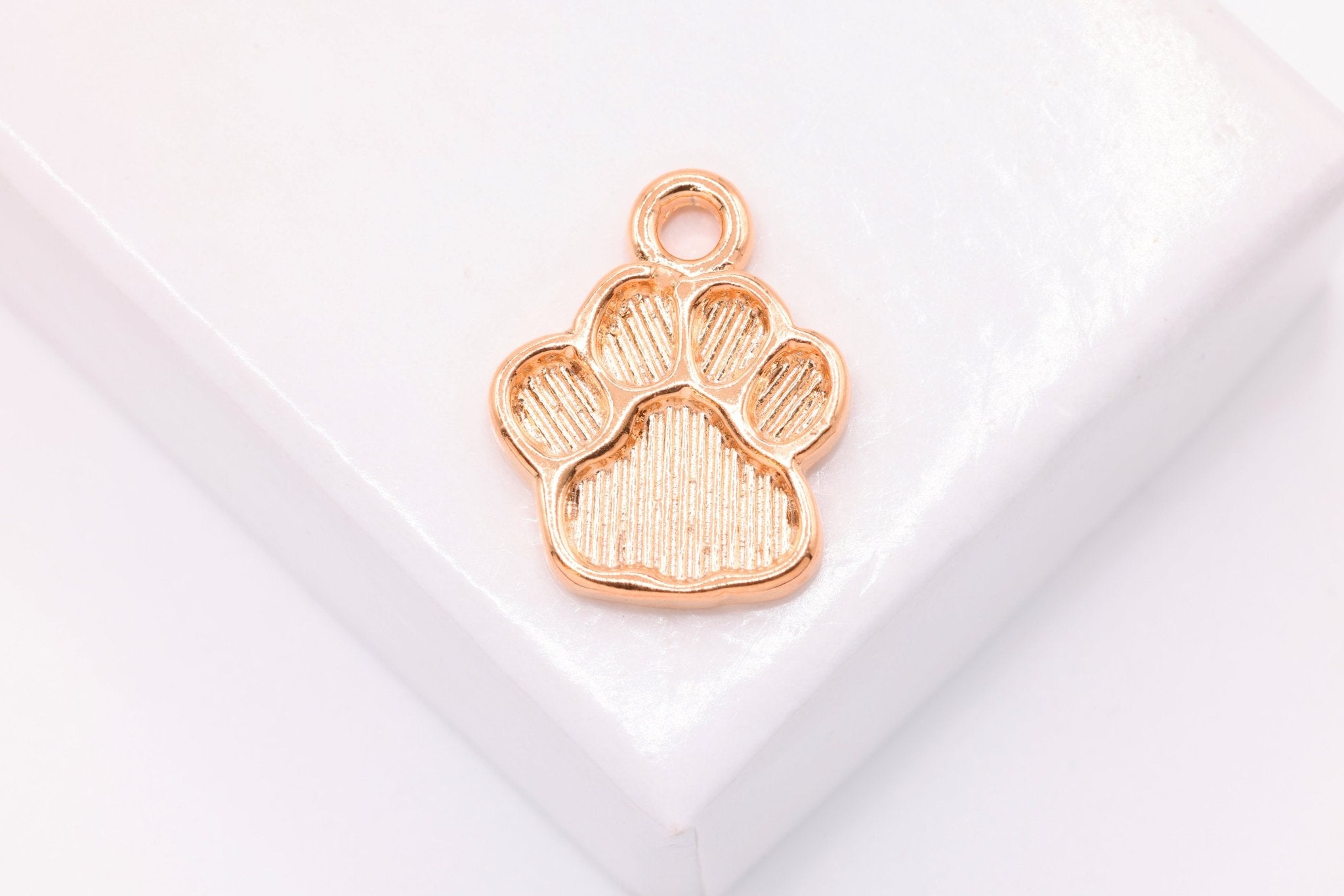 Dog Paw Print Charm, 18K Rose Gold - Plated 925 Sterling Silver, 15mm x 12mm, Doggy Foot Print Tag - HarperCrown