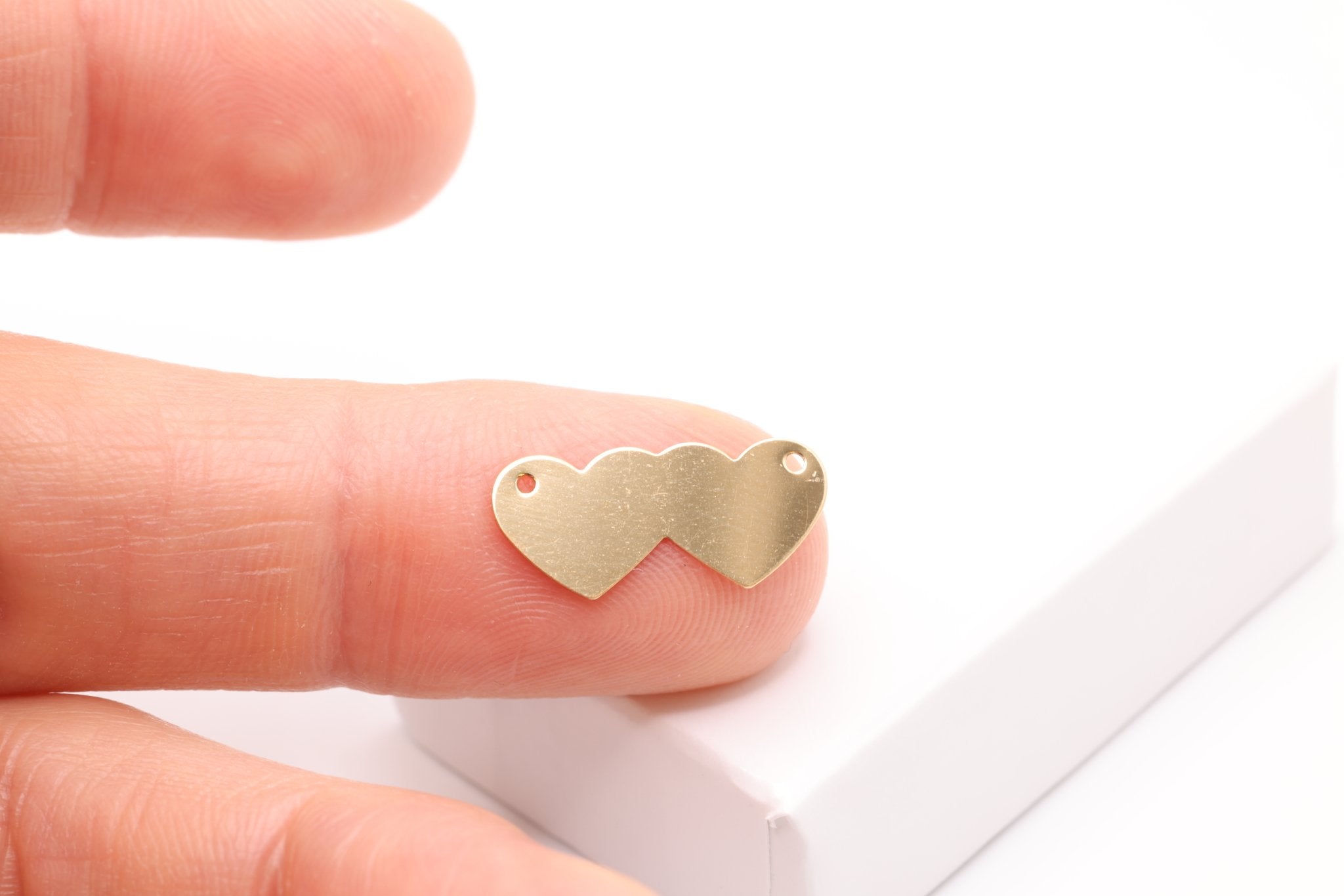 Double Heart Blank Charm, Gold - Filled, 18mm x 8mm, Stamping and Engravable Heart Connector Charm, Bulk DIY Wholesale Jewelry Making Charm - HarperCrown