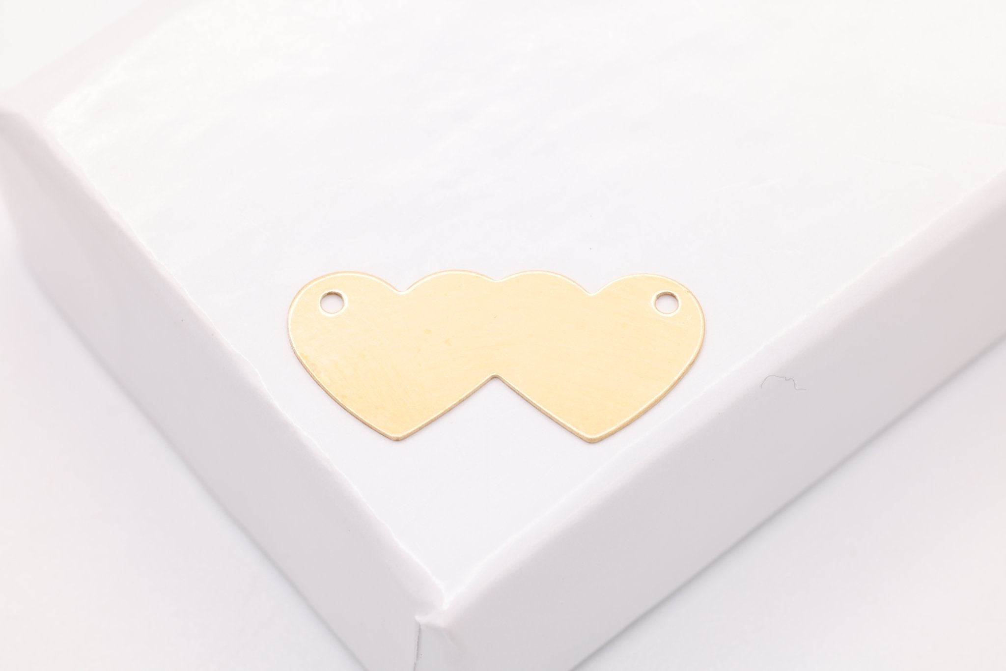 Double Heart Blank Charm, Gold - Filled, 18mm x 8mm, Stamping and Engravable Heart Connector Charm, Bulk DIY Wholesale Jewelry Making Charm - HarperCrown