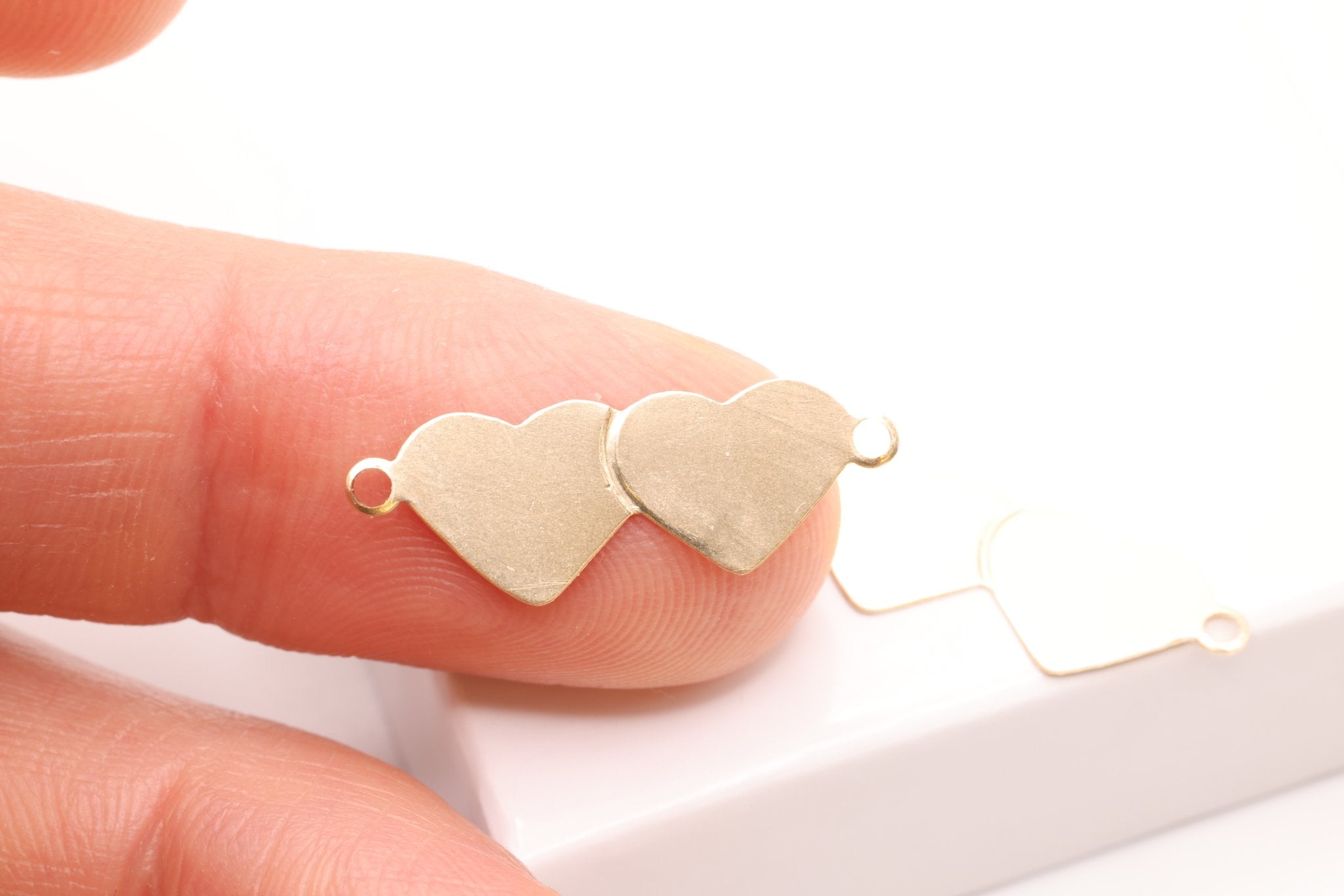 Double Heart Blank Charm, Gold - Filled, 23mm x 8mm, Stamping and Engravable Heart Connector Charm, Bulk DIY Wholesale Jewelry Making Charm - HarperCrown