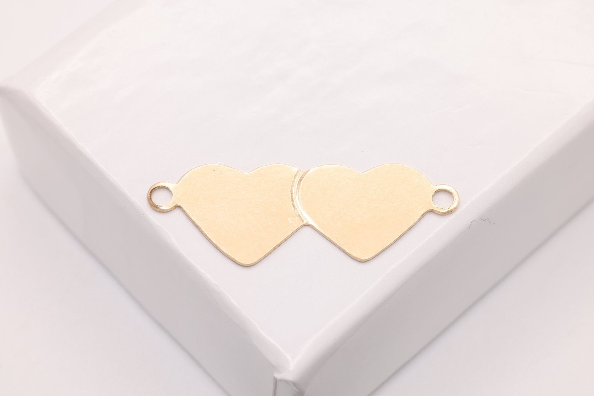 Double Heart Blank Charm, Gold - Filled, 23mm x 8mm, Stamping and Engravable Heart Connector Charm, Bulk DIY Wholesale Jewelry Making Charm - HarperCrown