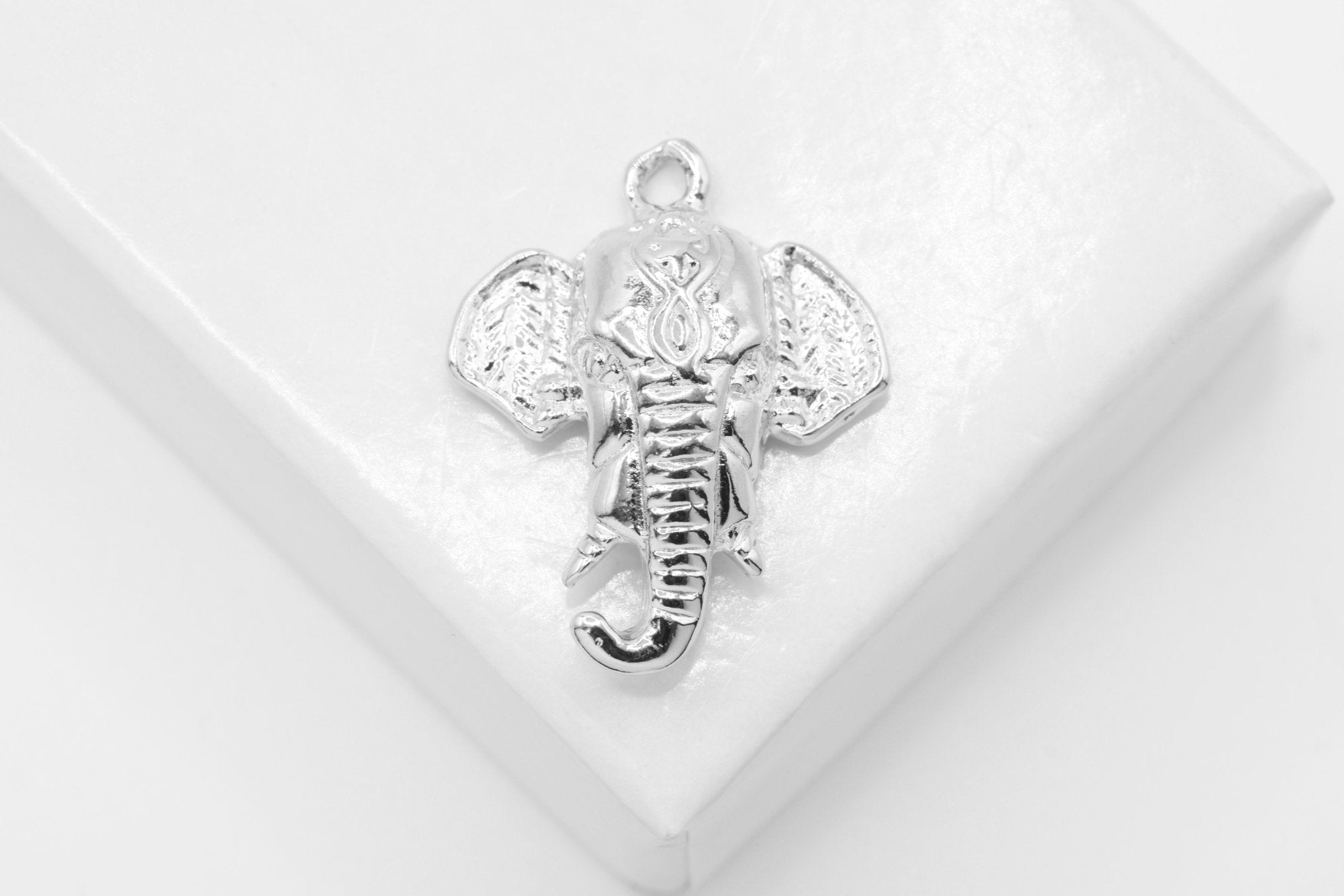 Elephant Head Charm, 925 Sterling Silver, 20mm x 16mm, Safari Lucky Animal - HarperCrown
