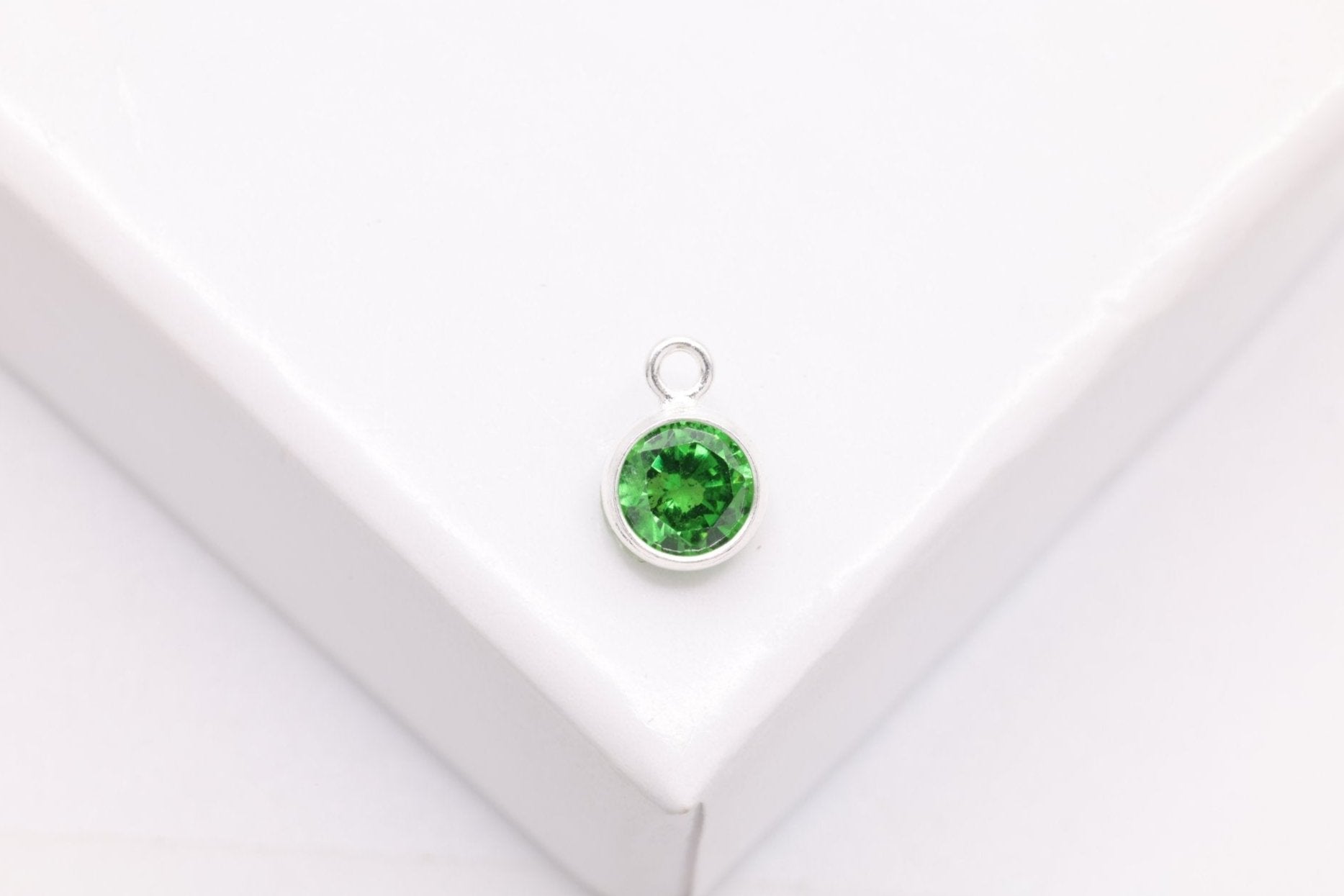 Emerald CZ Drop Charm, May Birthstone, Sterling Silver, 6mm x 4mm, Wholesale Bulk DIY Wholesale Jewelry Making Charm - HarperCrown