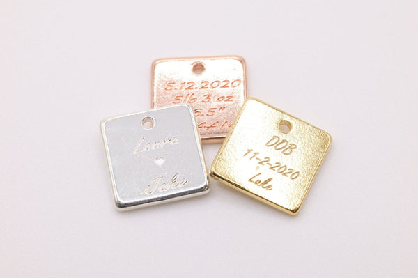 Engraved Square Charm, 925 Sterling Silver, Gold-Plated, Charm for Jewelry Making - HarperCrown