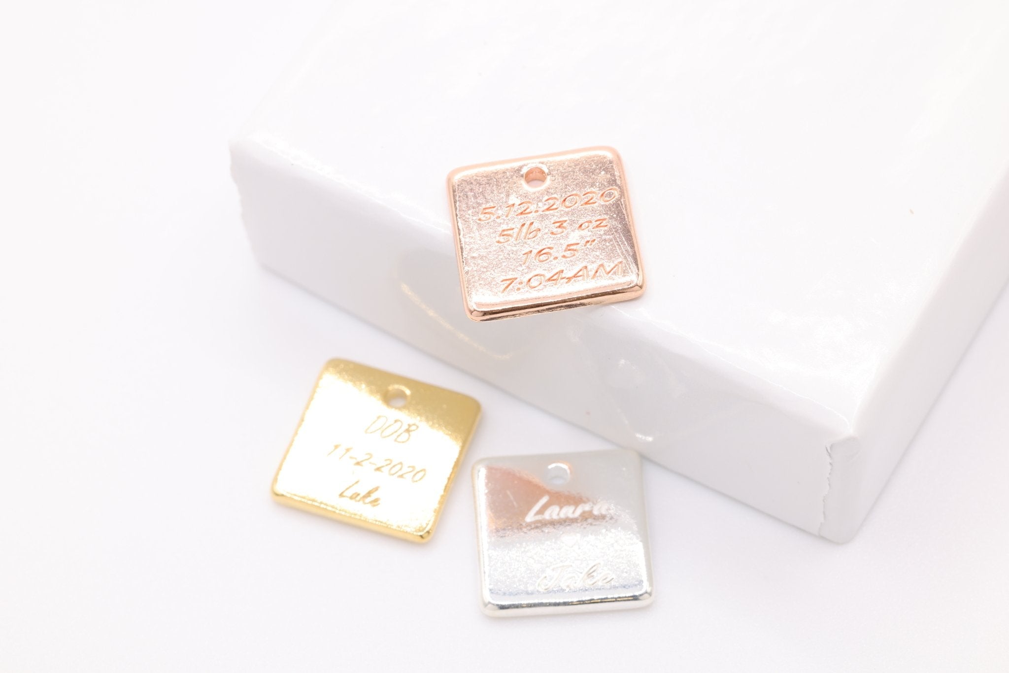 Engraved Square Charm, 925 Sterling Silver, Gold-Plated, Charm for Jewelry Making - HarperCrown