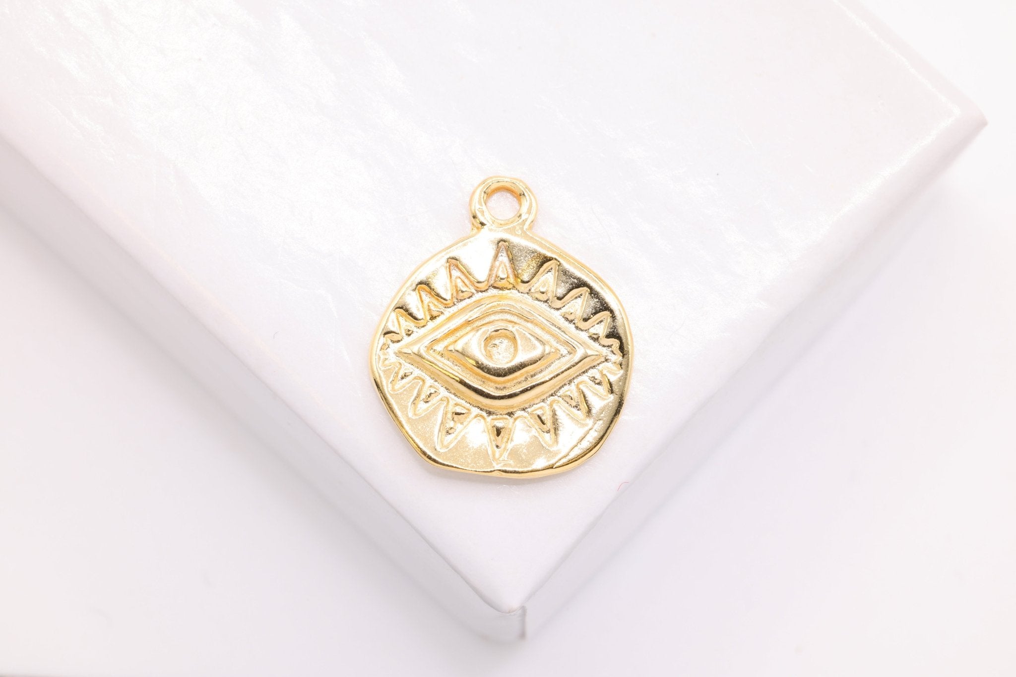 Evil Eye Coin Charm, Wholesale, 18K Yellow Gold - Plated 925 Sterling Silver, 13mm - HarperCrown