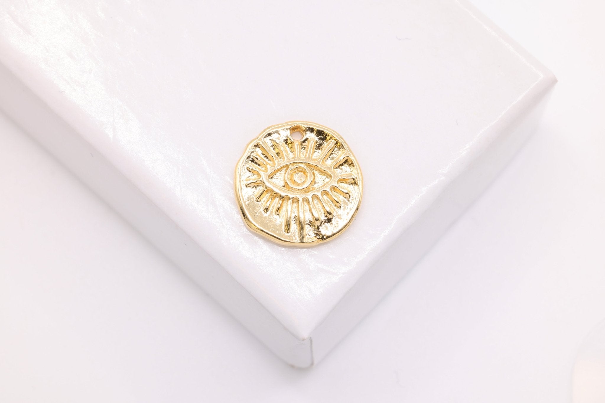 Evil Eye Round Charm, Wholesale, 14K Gold, 11mm x 11mm, Protection Charm - HarperCrown