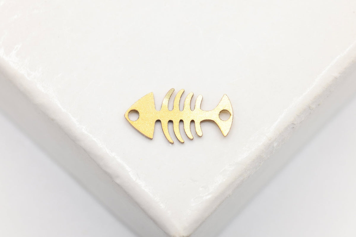 Fish Skeleton Connector Charm, 14/20 Gold-Filled, 10mm x 5mm, Wholesale, Jewelry Making Charm - HarperCrown