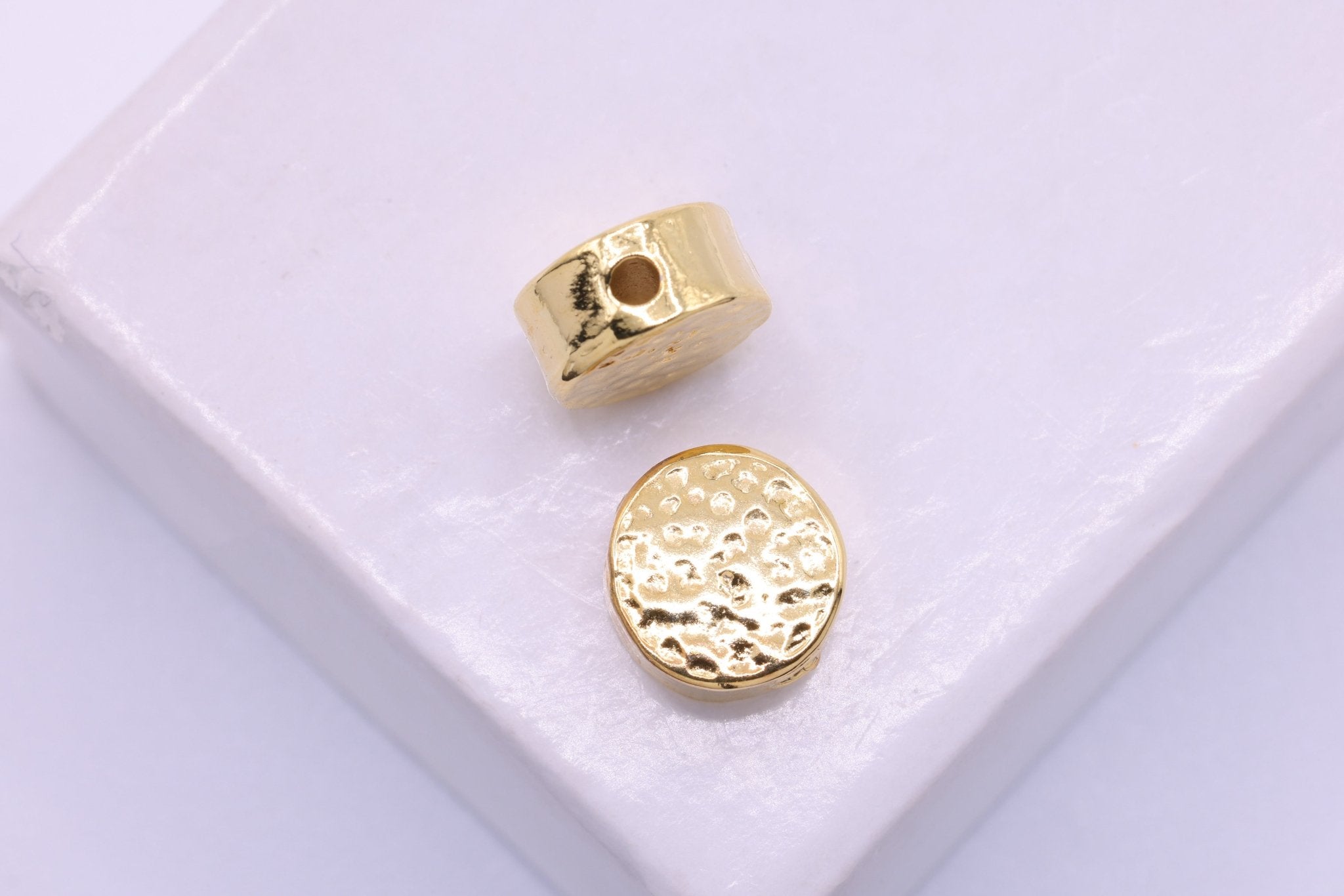 Flat Round Textured Circle Beads, 925 Sterling Silver 18K Gold - Plated, 7mm, Circle Charm - HarperCrown