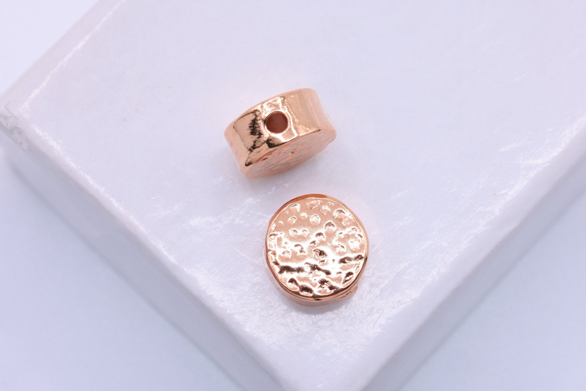 Flat Round Textured Circle Beads, 925 Sterling Silver 18K Rose Gold - Plated, 7mm, Circle Charm - HarperCrown