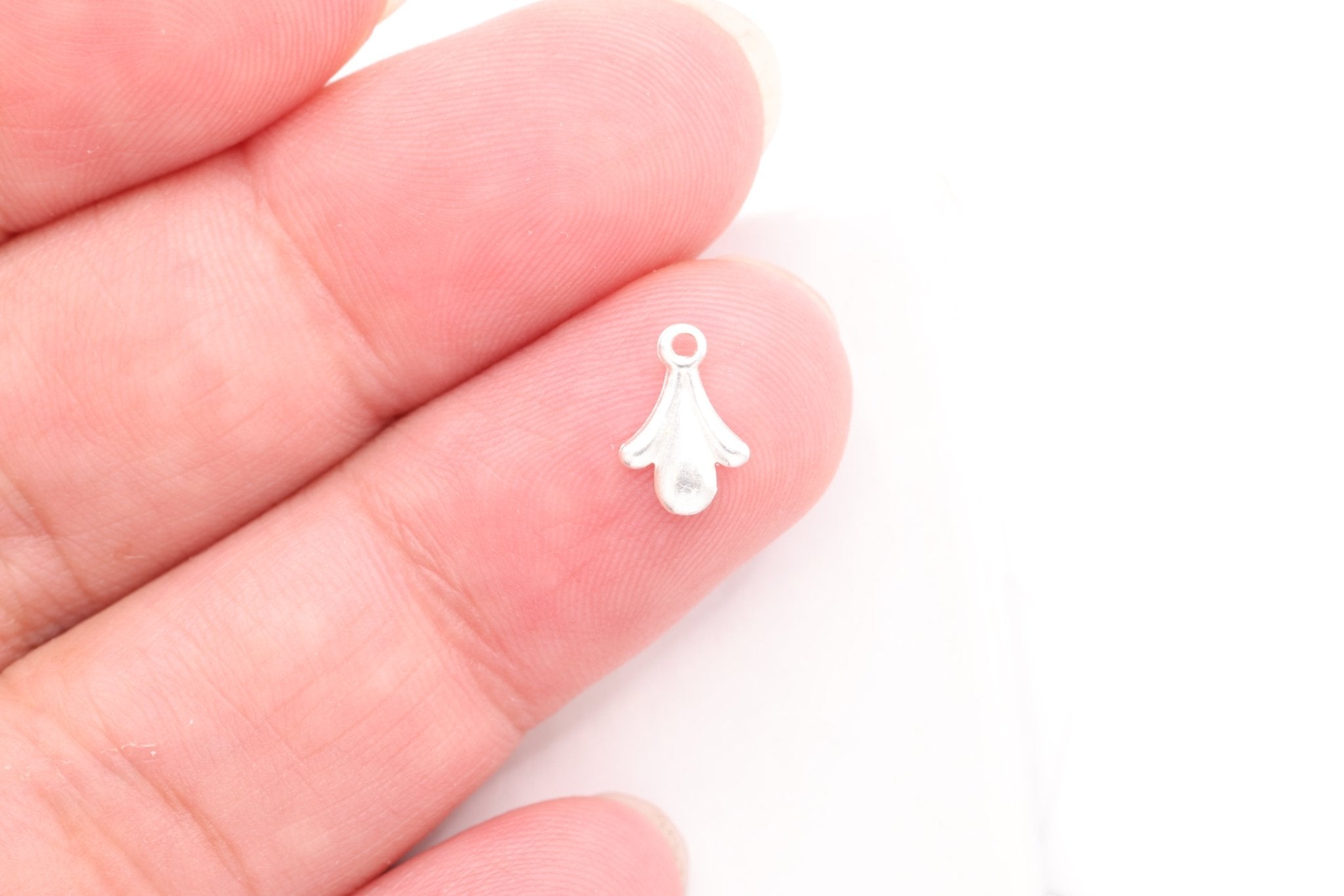 Floral Drop Charm, Wholesale, 925 Sterling Silver, 10mm x 7mm, Fleur - de - lis Ornate Vintage - HarperCrown
