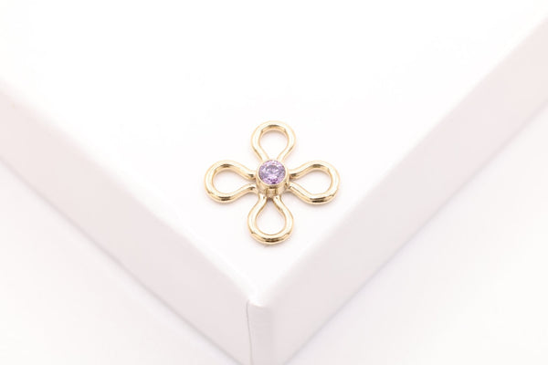 Flower Link, Alexandrite Purple CZ Gold-Filled Wholesale Drop Charm, June Birthstone, Connector Charm - HarperCrown