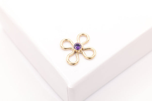 Flower Link, Amethyst CZ Gold-Filled Wholesale Drop Charm, February Birthstone, Connector Charm - HarperCrown
