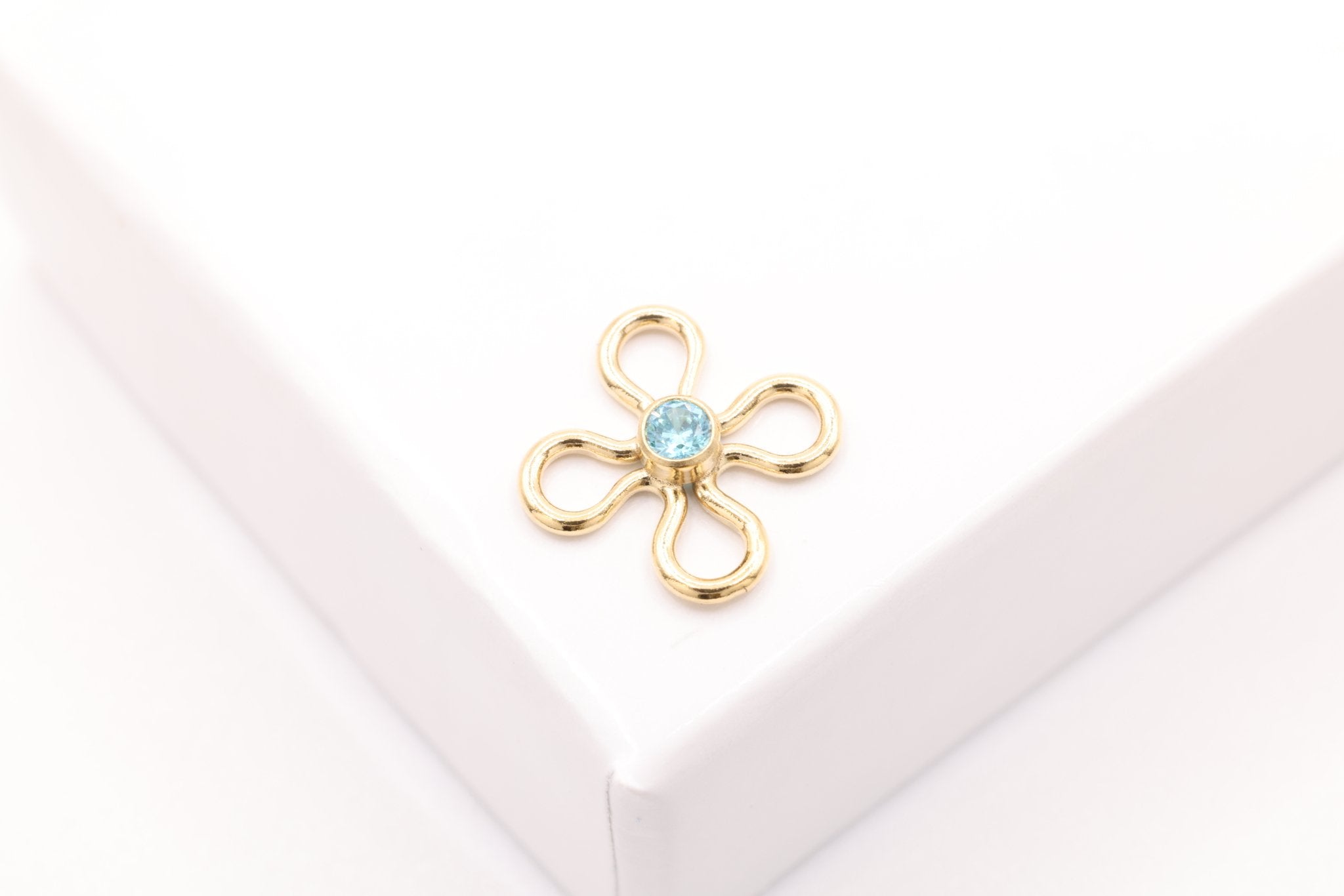 Flower Link, Blue Zircon CZ Gold-Filled Wholesale Drop Charm, December Birthstone, Connector Charm - HarperCrown