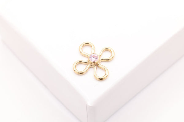 Flower Link, Pink Tourmaline CZ Gold-Filled Wholesale Drop Charm, October Birthstone, Connector Charm - HarperCrown