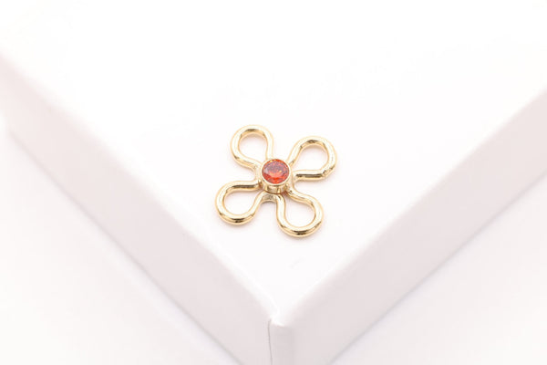 Flower Link, Ruby Red CZ Gold-Filled Wholesale Drop Charm, July Birthstone, Connector Charm - HarperCrown