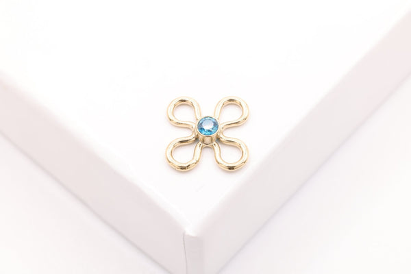 Flower Link, Sapphire Blue CZ Gold-Filled Wholesale Drop Charm, September Birthstone, Connector Charm - HarperCrown