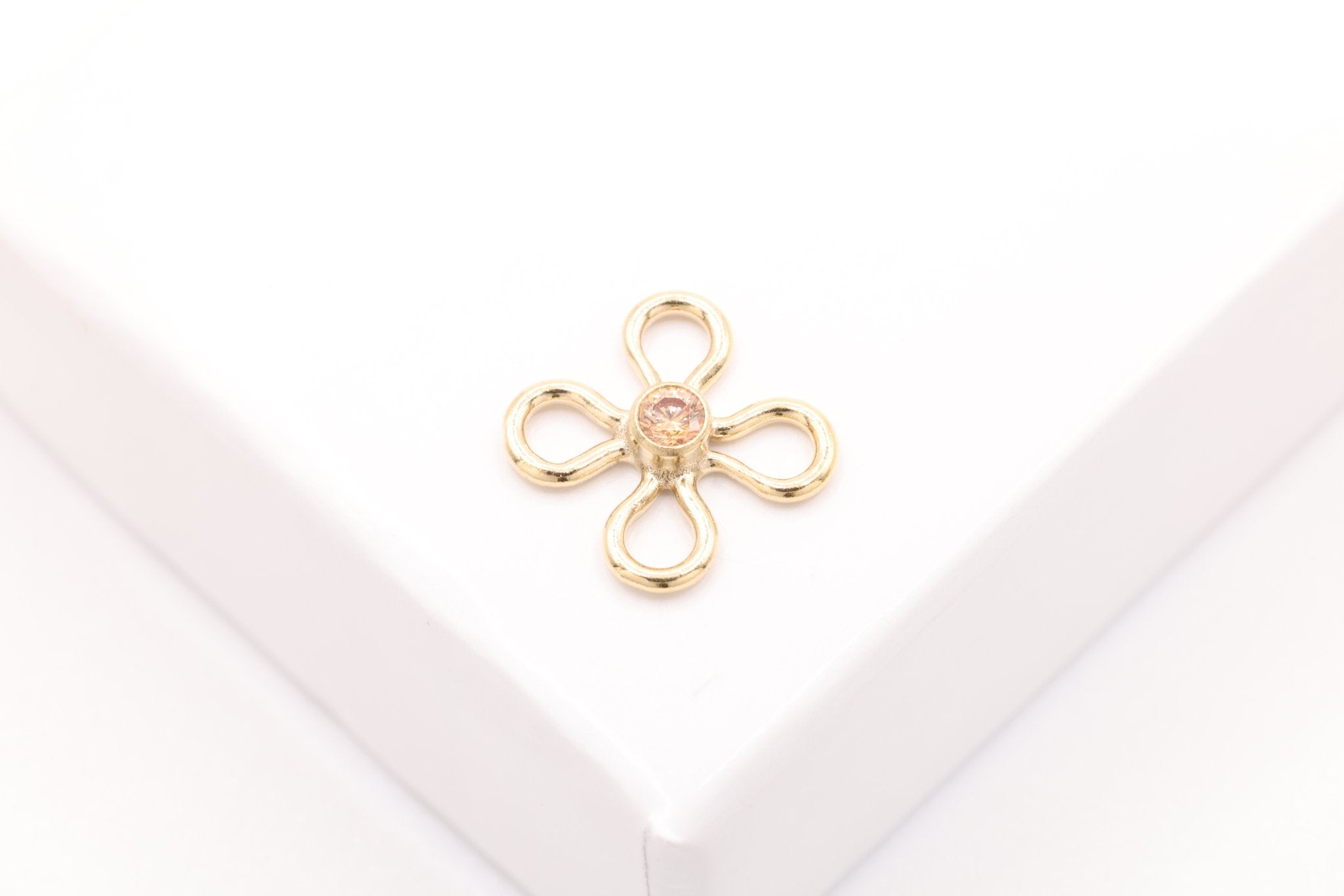 Flower Link, Topaz Orange CZ Gold-Filled Wholesale Drop Charm, November Birthstone, Connector Charm - HarperCrown
