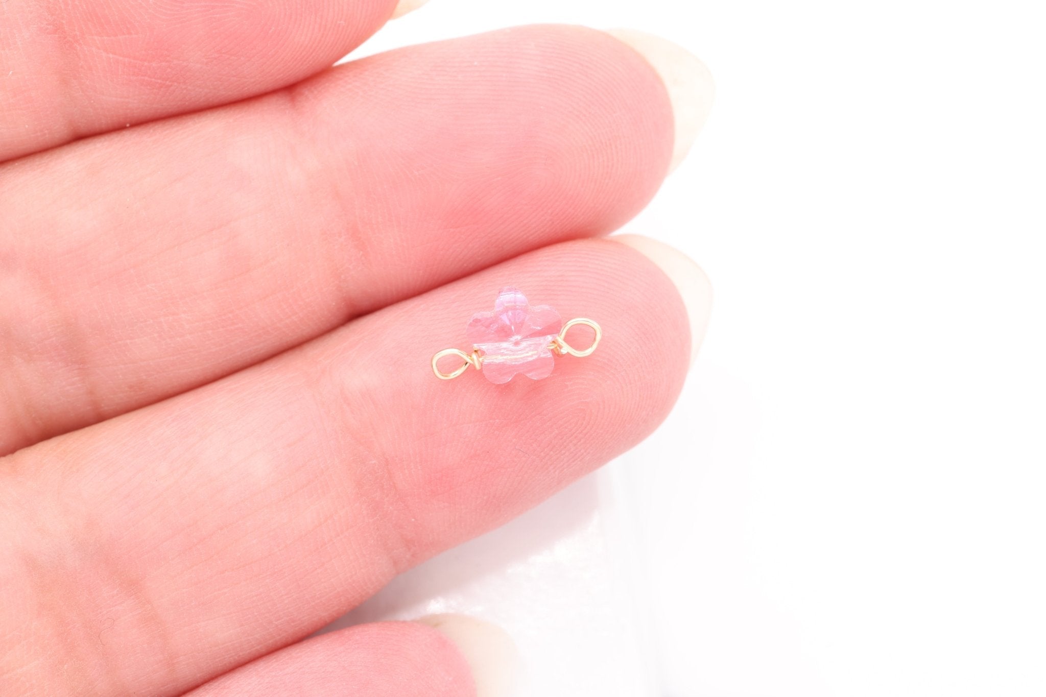 Flower Pink Swarovski Crystal Connector Charm, Wholesale, 14/20 Gold - Filled, 7mm, Jewelry Making Charm - HarperCrown