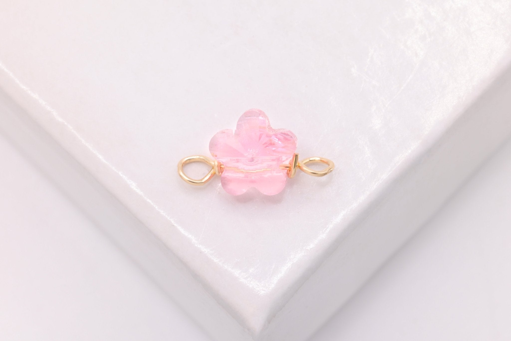 Flower Pink Swarovski Crystal Connector Charm, Wholesale, 14/20 Gold - Filled, 7mm, Jewelry Making Charm - HarperCrown
