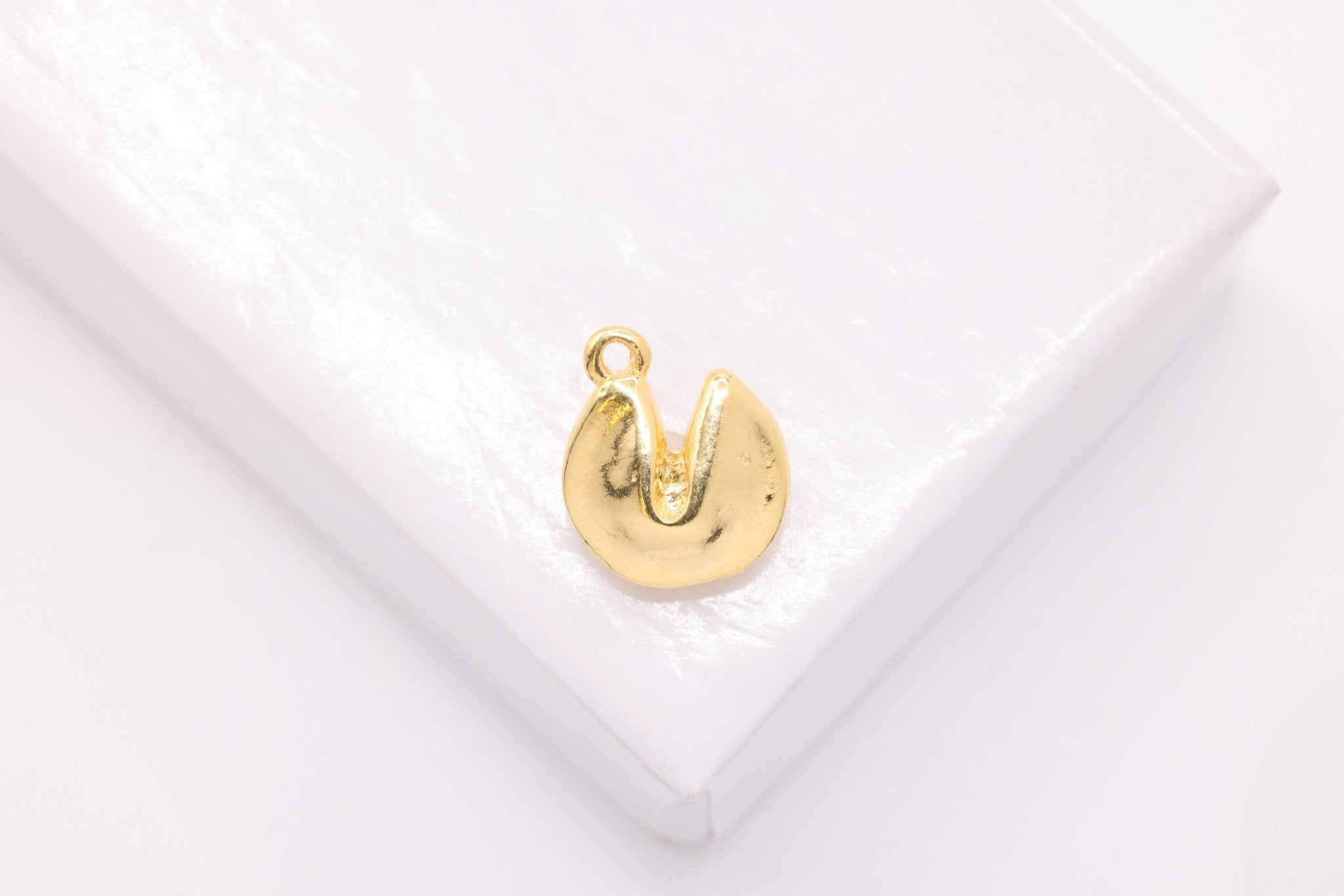 Fortune Cookie 3D Charm, Wholesale, 14K Gold, 10mm x 9mm, Chinese Cookie - HarperCrown