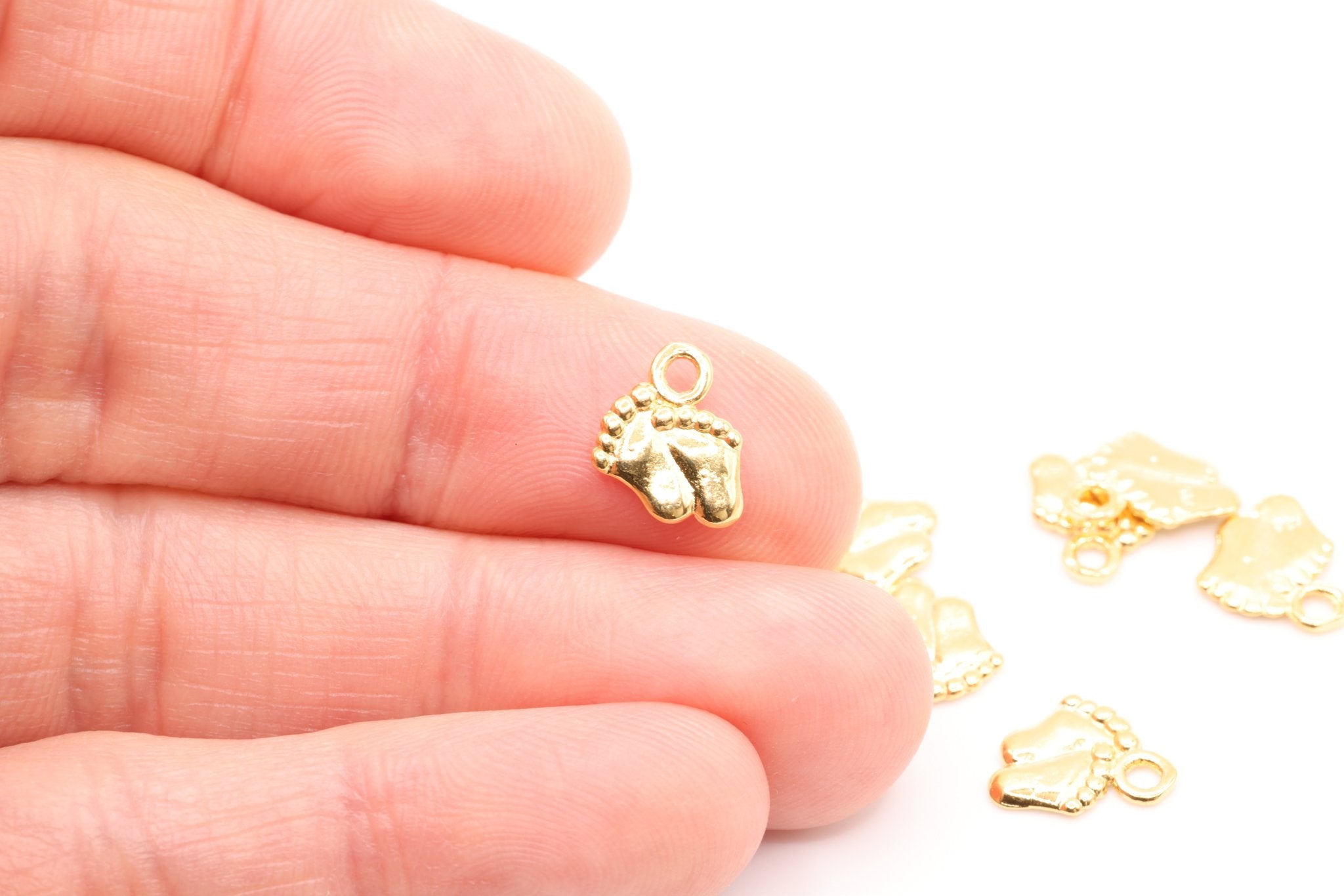 Gold Baby Feet Charm, 14K Solid Gold, Baby Footprint, Jewelry Making Charms - HarperCrown
