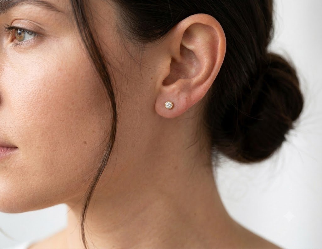 Gold Filled 4mm Cubic Zirconia White Round Bezel Solitaire Post Earrings Gold Filled CZ Stud Earrings Dainty Circle Studs [Earrings09] - HarperCrown