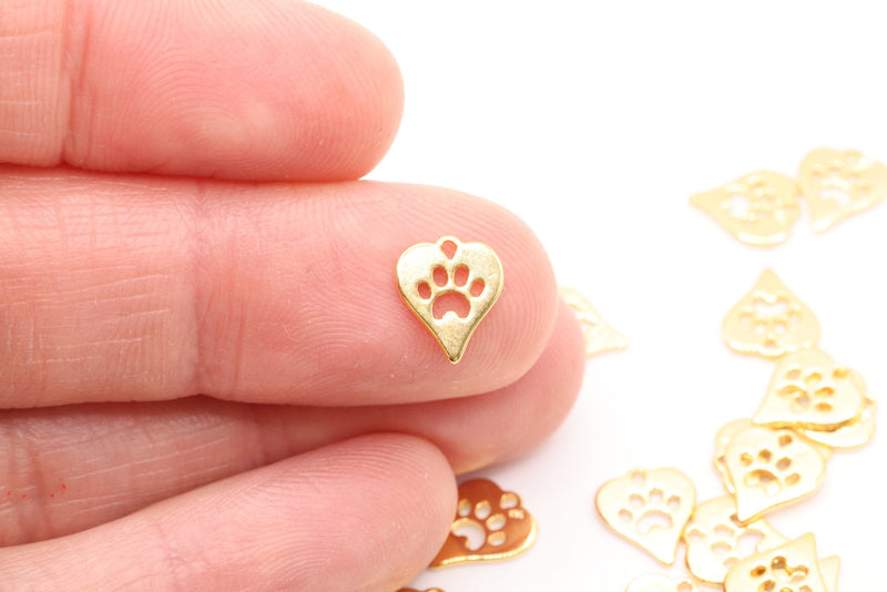 Gold Heart Dog Cut Out Paw Charm, 14K Solid Gold, Jewelry Making Charm - HarperCrown