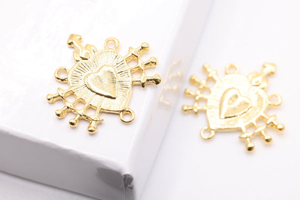 Gold Sacred Heart Charm, 14K Solid Gold, Love Charm, Jewelry Making Charm - HarperCrown