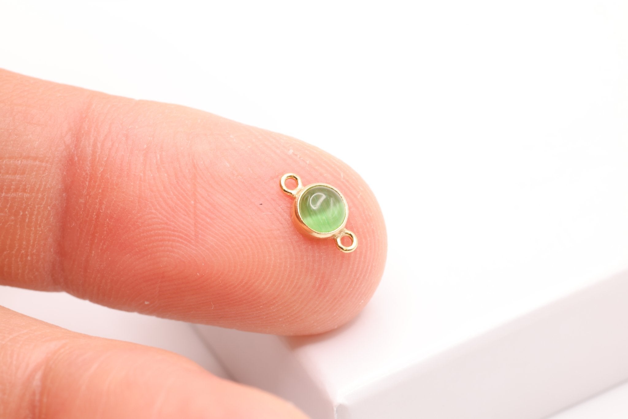 Green Cat's Eye Stone Connector Charm, Gold - Filled, 8mm x 4.5mm, Cat's - Eye Gemstone Charm, Bulk DIY Wholesale Jewelry Making Charm - HarperCrown