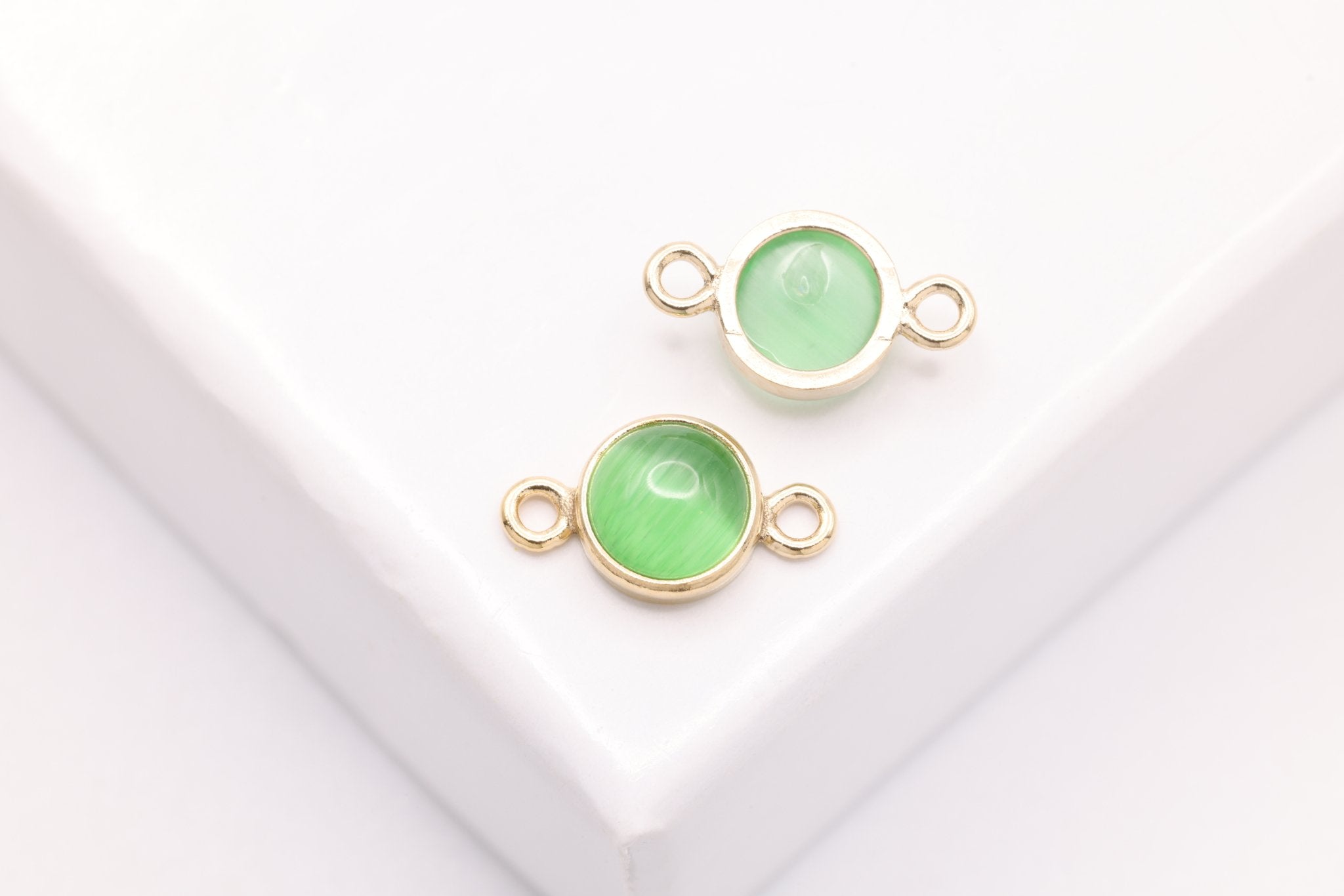 Green Cat's Eye Stone Connector Charm, Gold - Filled, 8mm x 4.5mm, Cat's - Eye Gemstone Charm, Bulk DIY Wholesale Jewelry Making Charm - HarperCrown