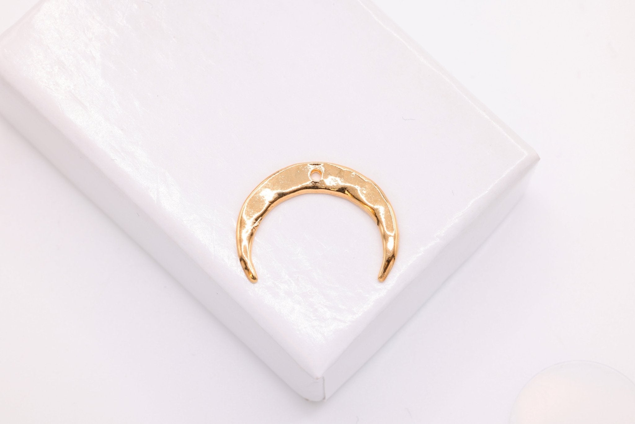 Hammered Crescent Moon Charm, Wholesale, 18K Rose Gold - Plated 925 Sterling Silver, 17mm x 13mm - HarperCrown