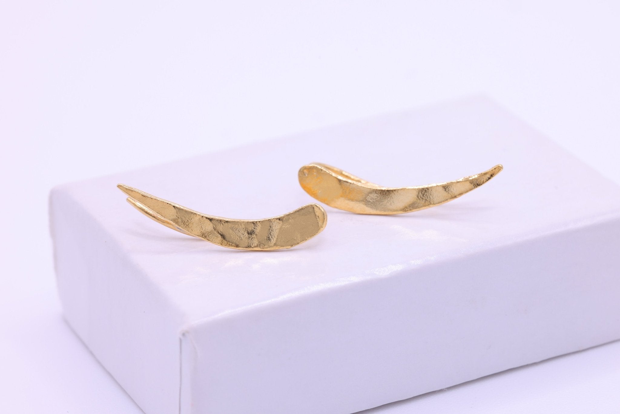 Hammered Ear Climber, 18K Gold - Plated 925 Sterling Silver, 20mm x 4mm, Ear Crawler Bar Earrings - HarperCrown